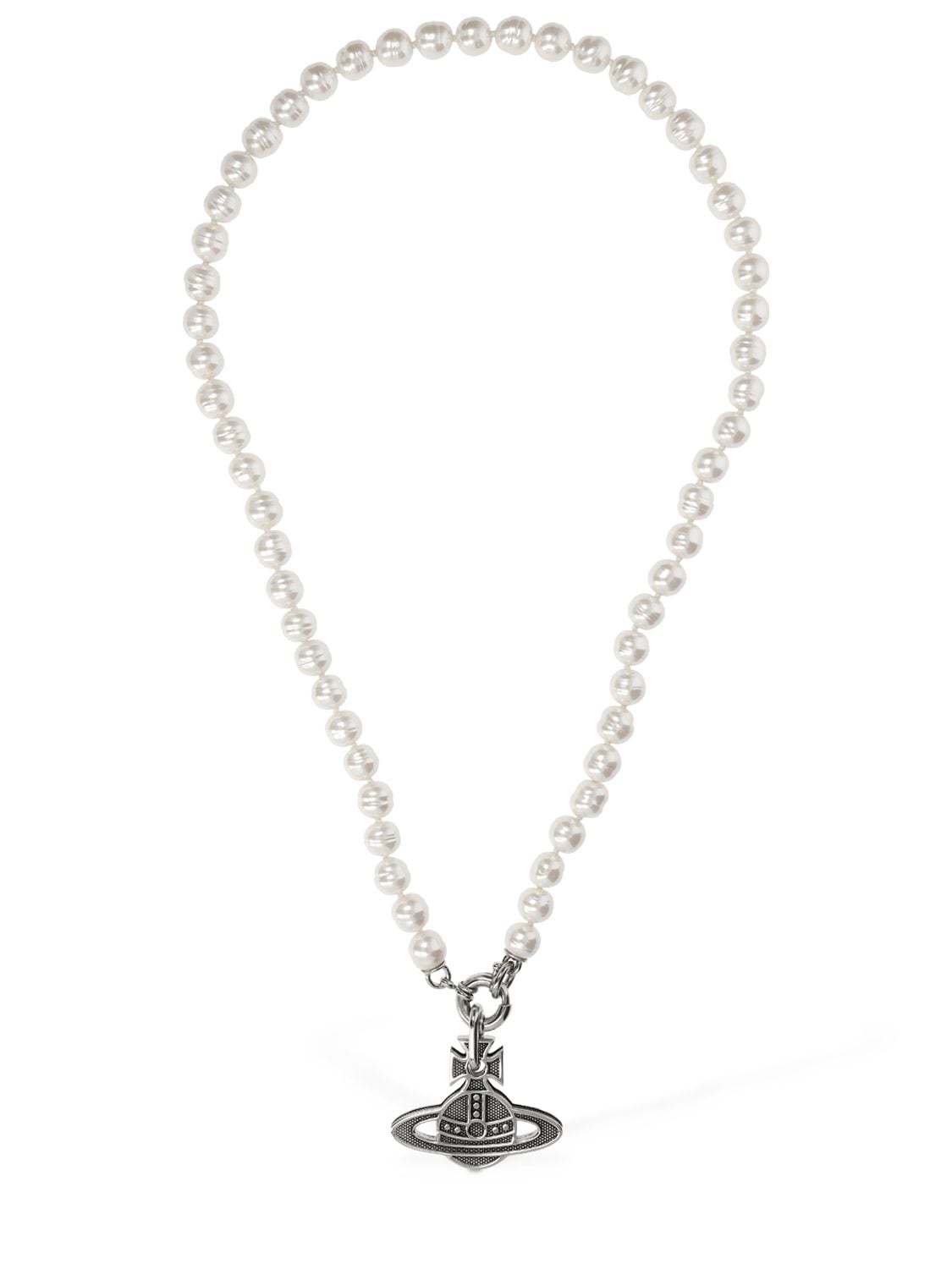 Shop Vivienne Westwood Man Hilario Pearl Necklace In Cream,silver