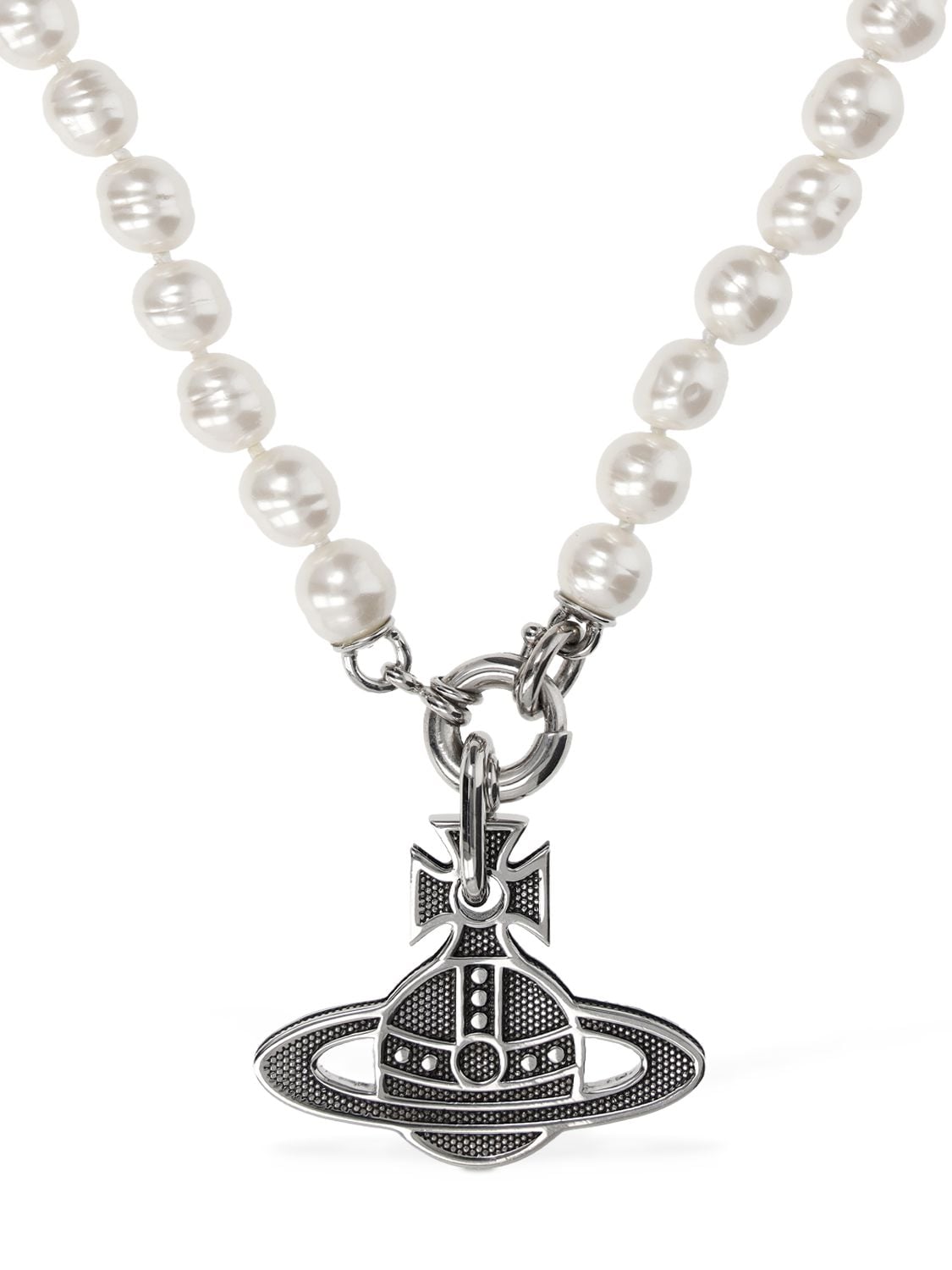 Shop Vivienne Westwood Man Hilario Pearl Necklace In Cream,silver