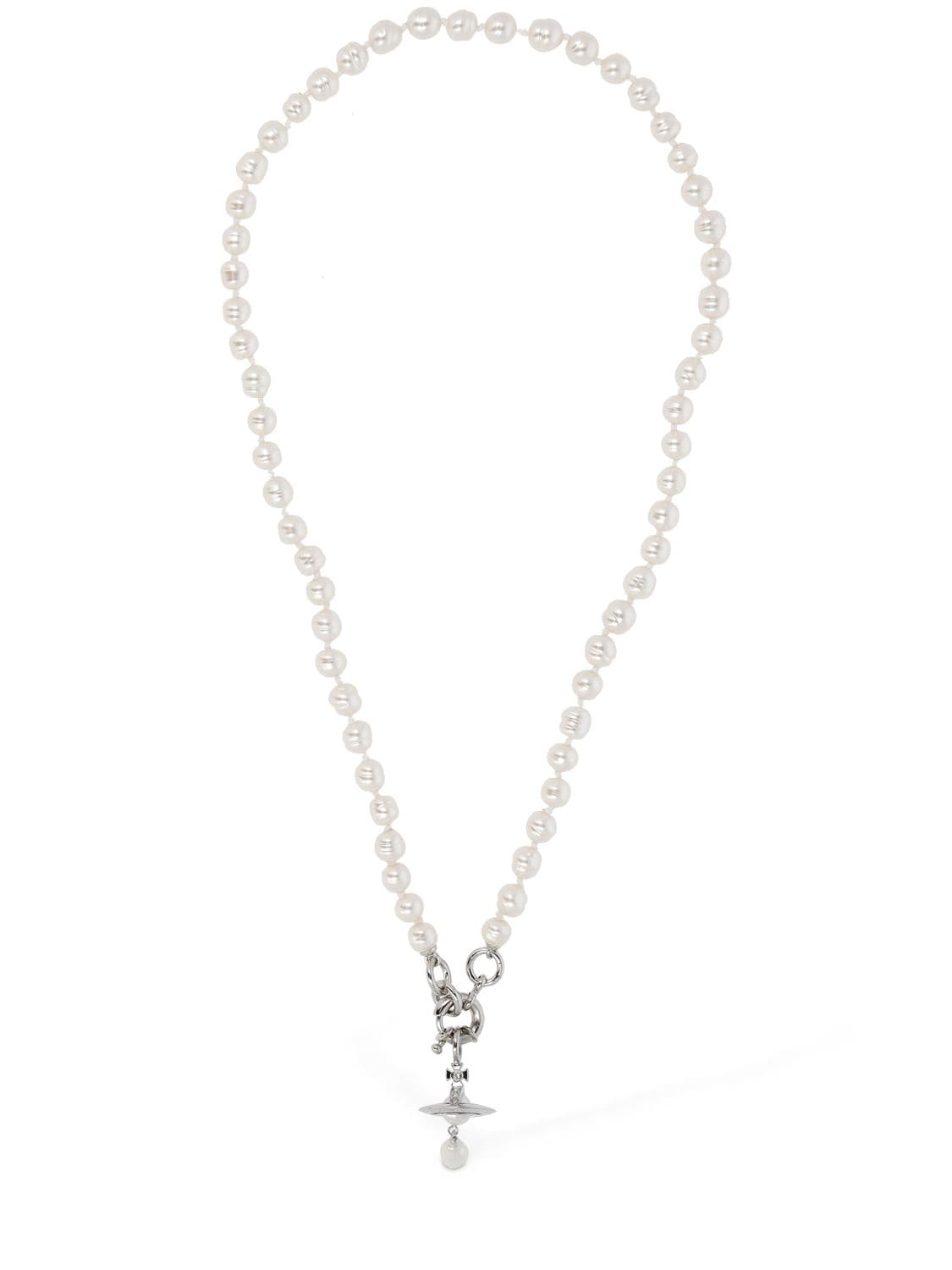 Vivienne Westwood Man Aleksa Faux Pearl Necklace In Cream,silver