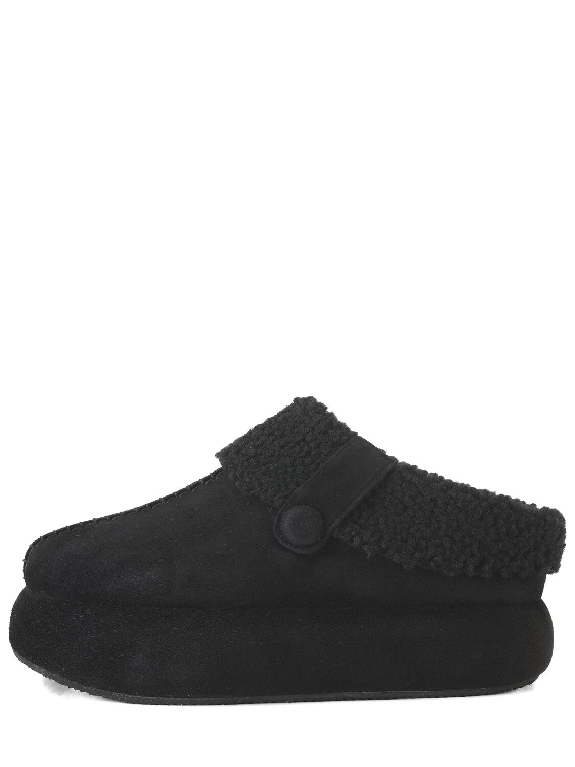 Osoi 40mm Suede & Shearling Wedges In Black
