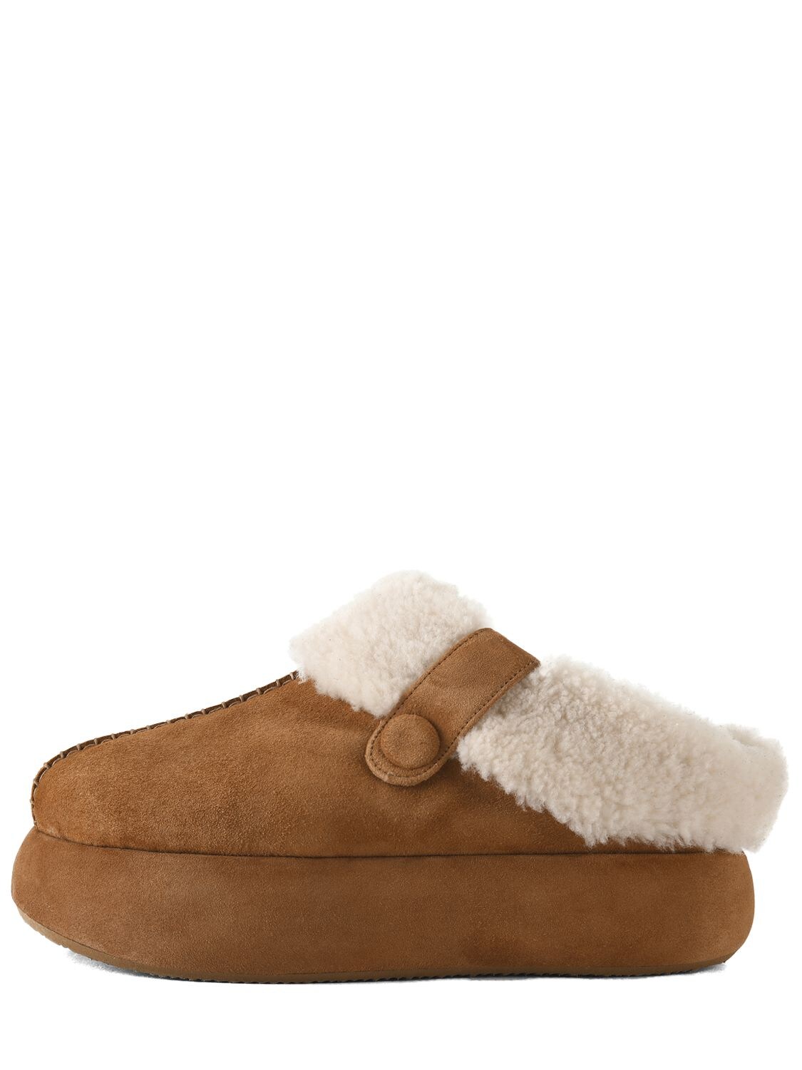 Osoi 40mm Suede & Shearling Wedges In Camel