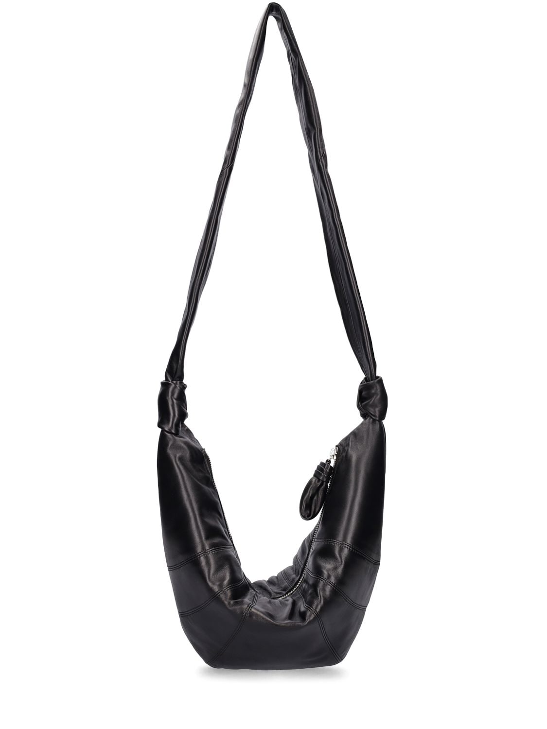 Lemaire Medium Croissant Leather Crossbody Bag In Black