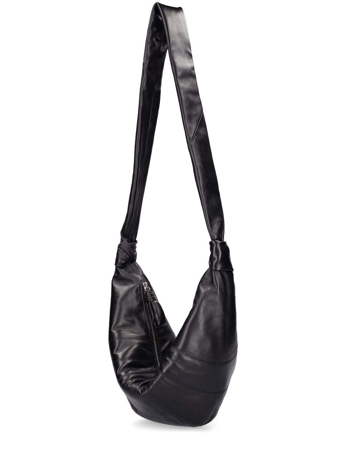 Lemaire Medium Croissant Leather Crossbody Bag In Black