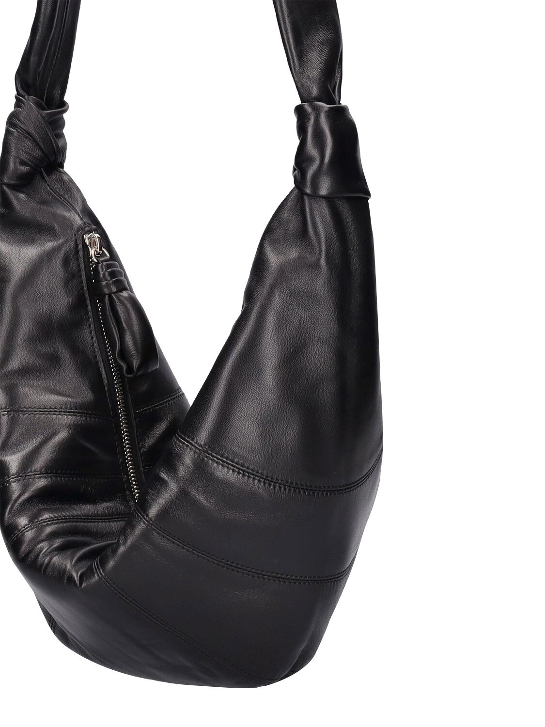 Lemaire Medium Croissant Leather Crossbody Bag In Black