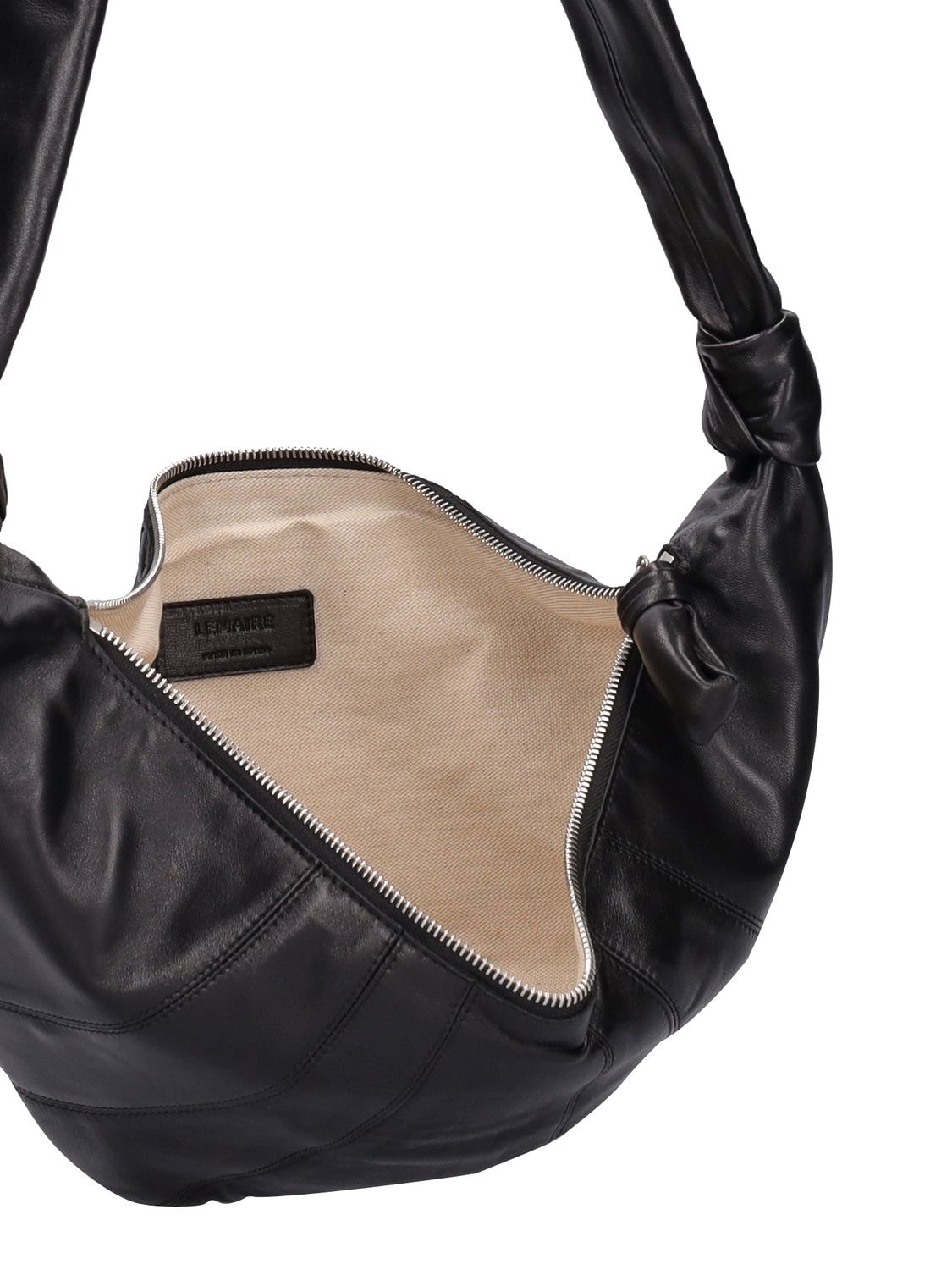 Lemaire Medium Croissant Leather Crossbody Bag In Black