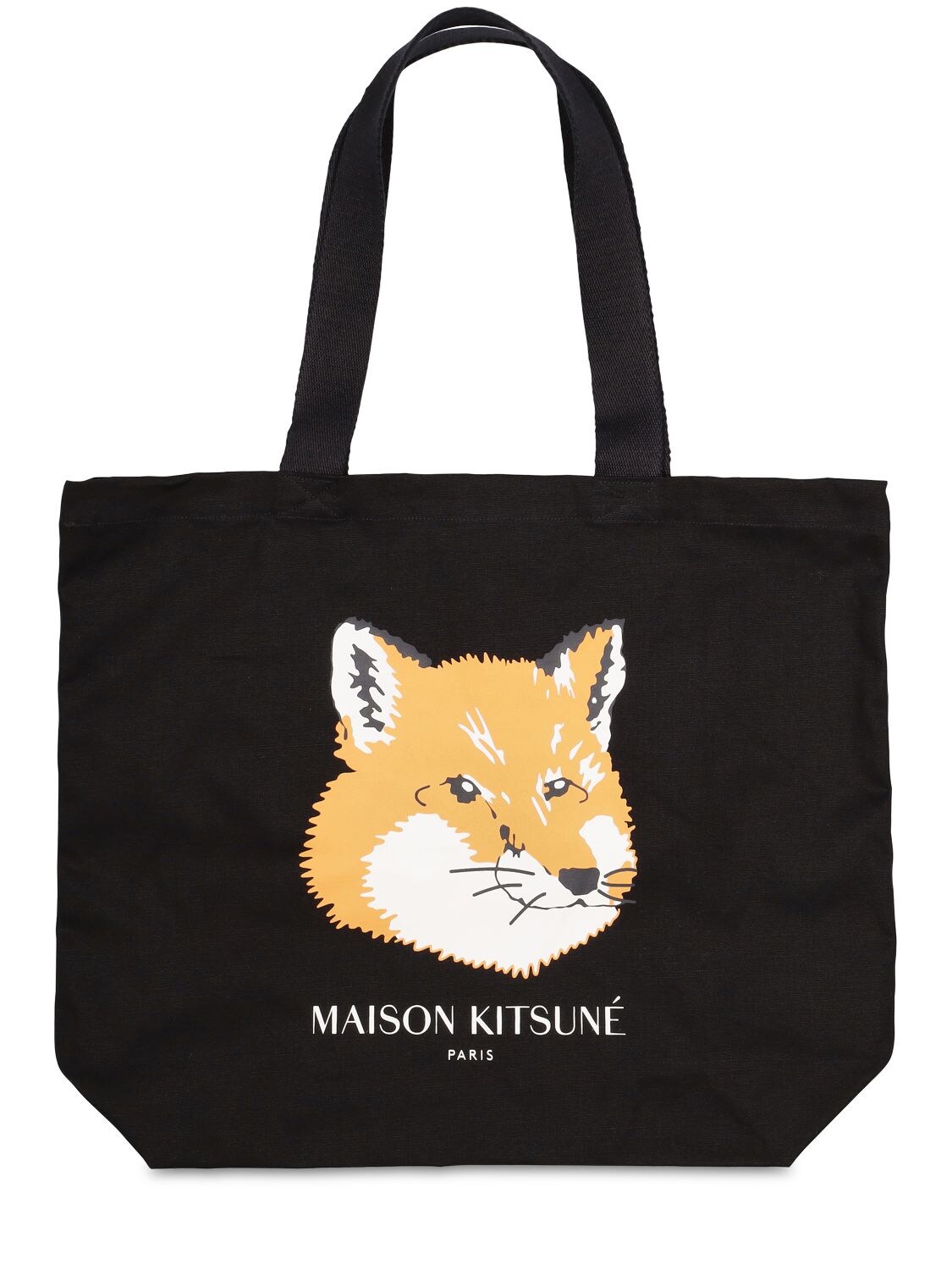Maison Kitsuné Fox Head Printed Tote Bag In Black