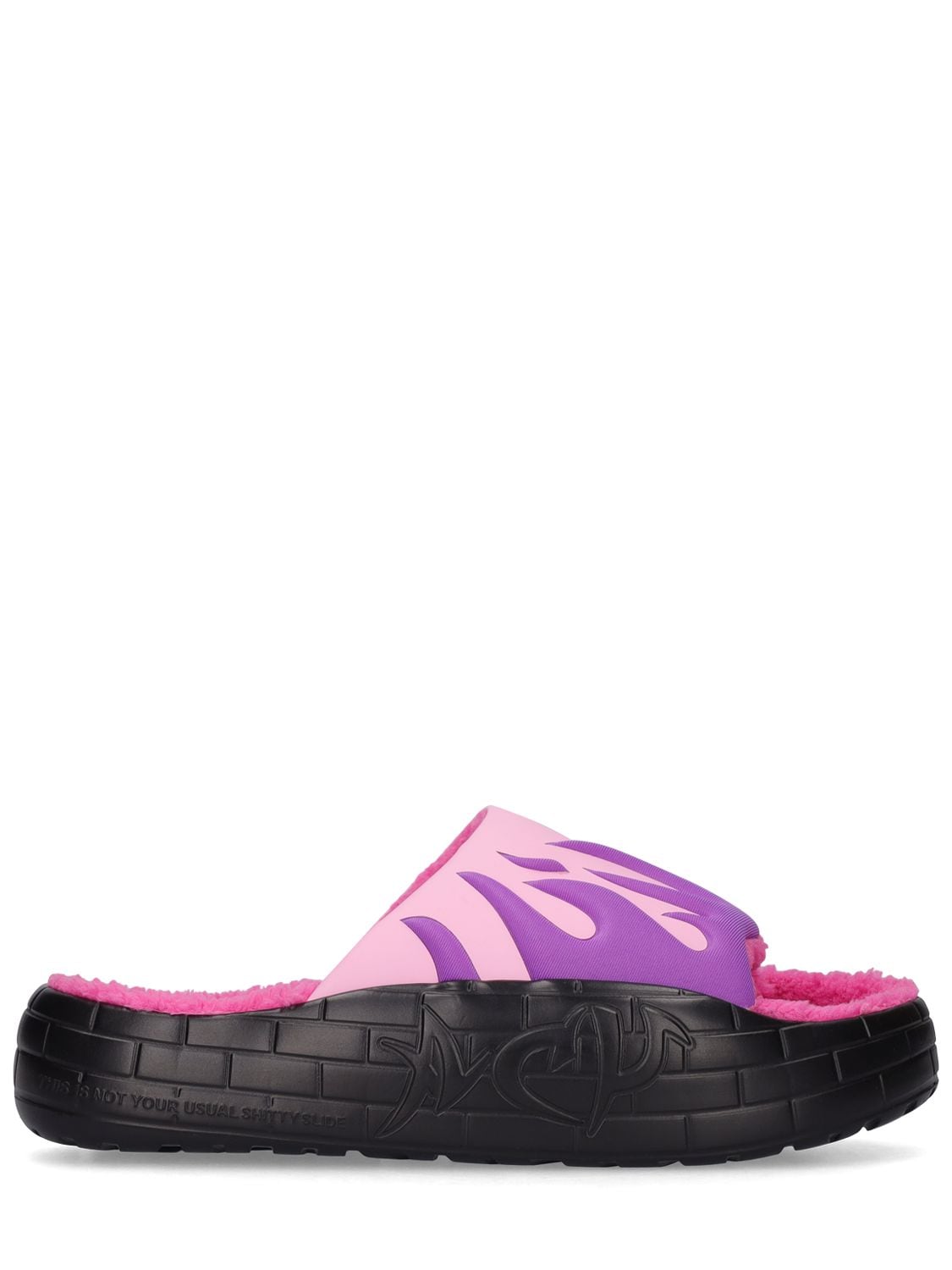 Acupuncture Nyu Flames Rubber Slide Sandals In Purple,pink