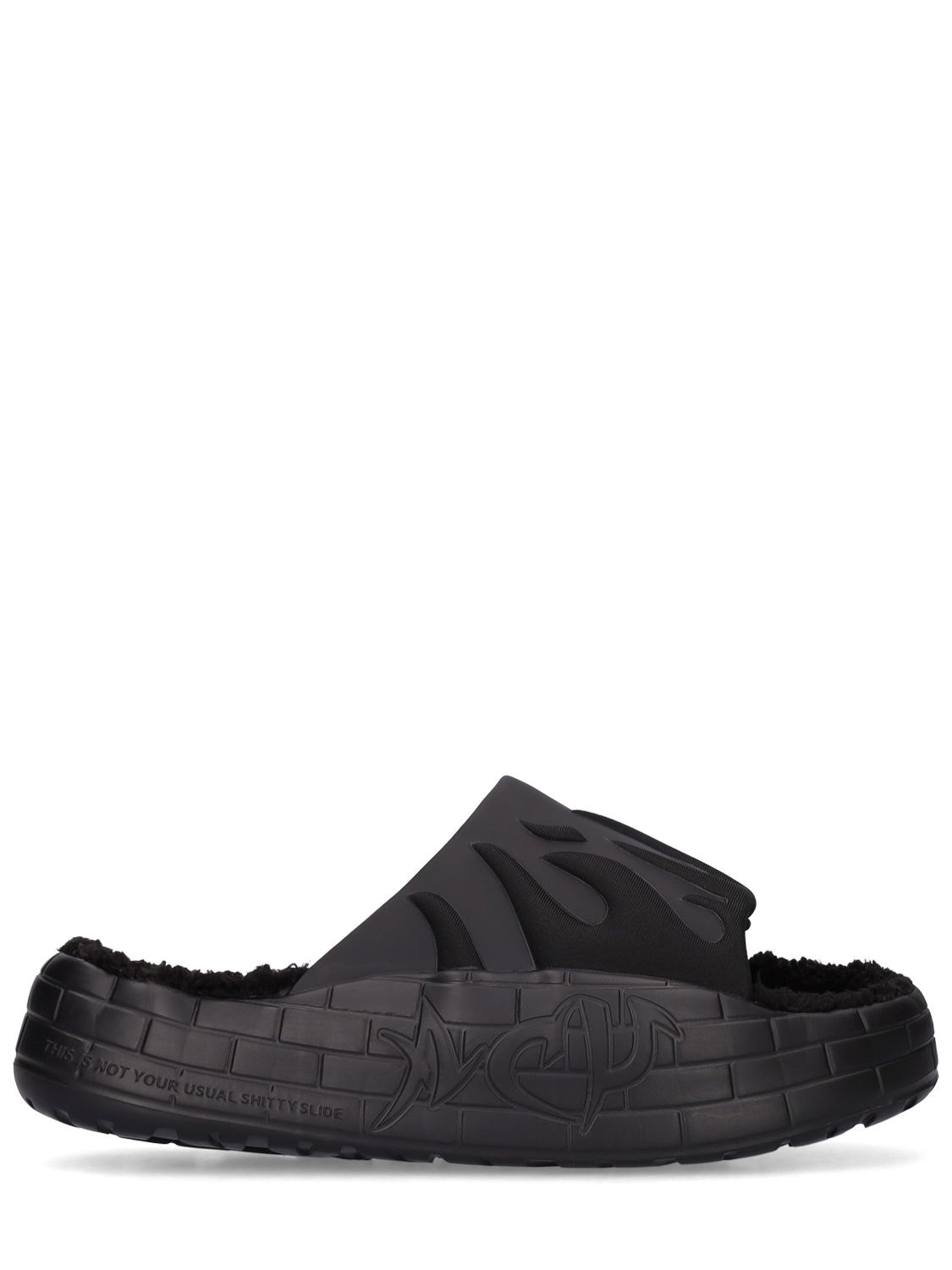 Acupuncture Nyu Flames Rubber Slide Sandals In Black