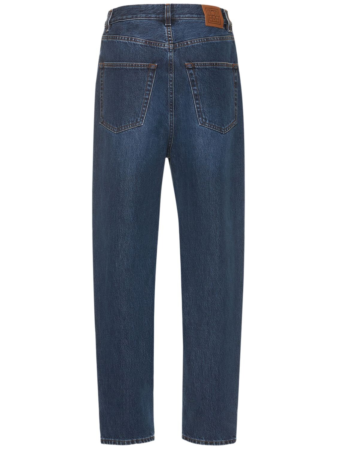 Shop Totême High Rise Tapered Organic Cotton Jeans In Blue