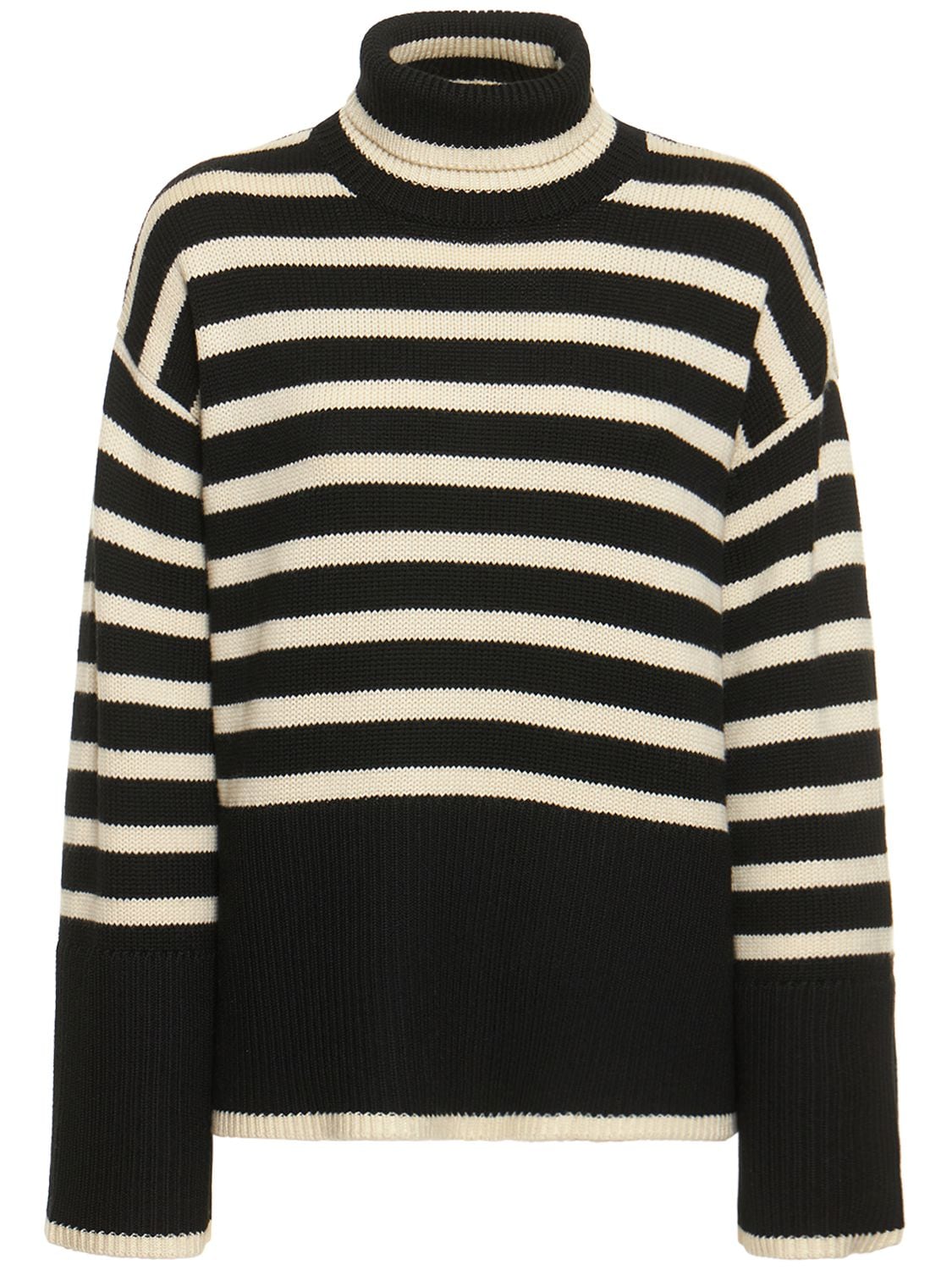 Shop Totême Signature Wool Blend Turtleneck Sweater In Black,ivory