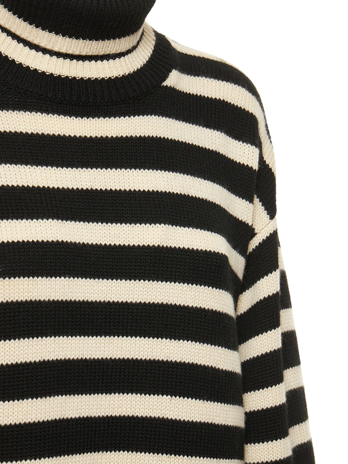 Shop Totême Signature Wool Blend Turtleneck Sweater In Black,ivory