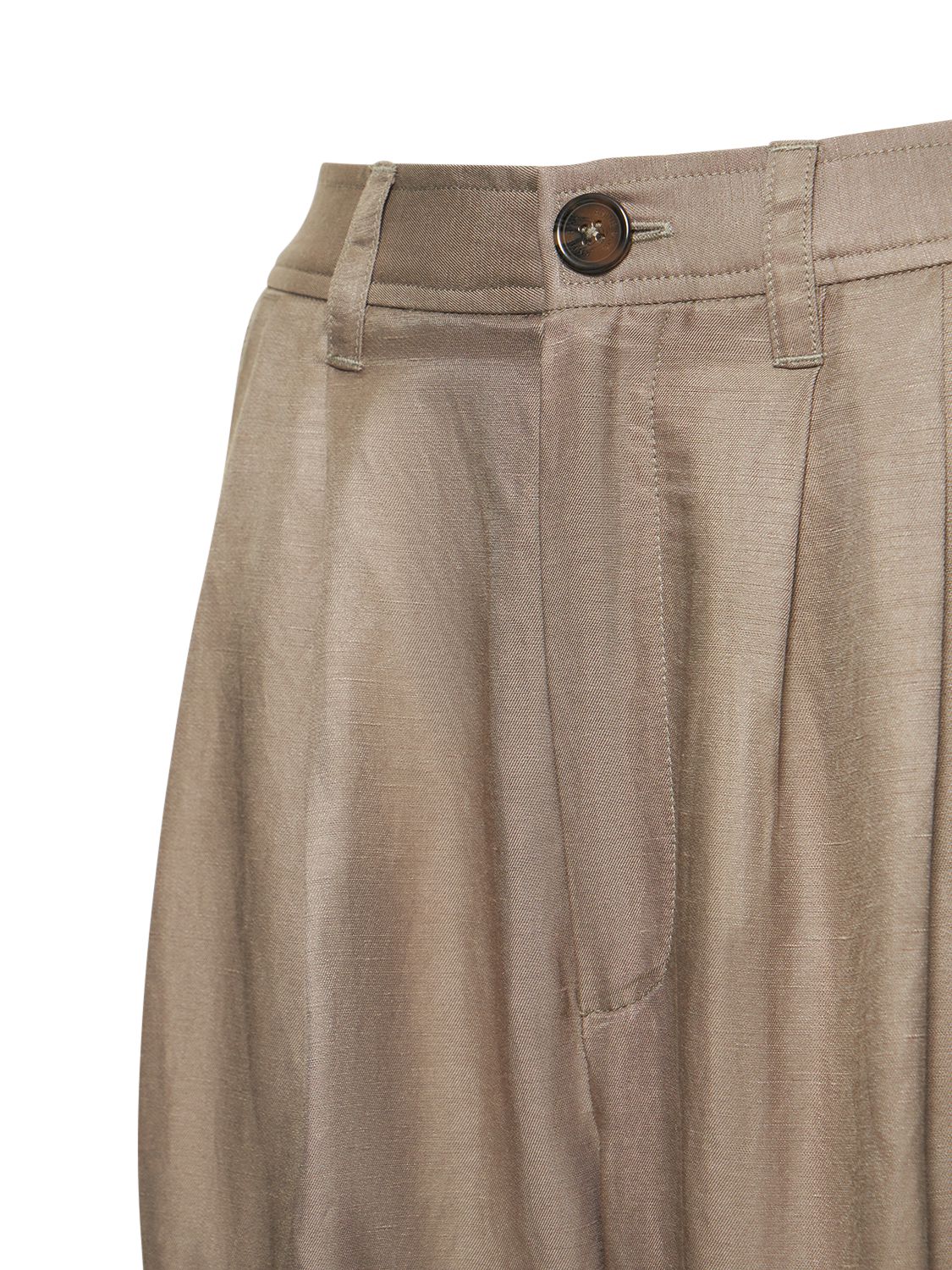 Shop Anine Bing Carrie Linen Blend Straight Pants In Olive Green