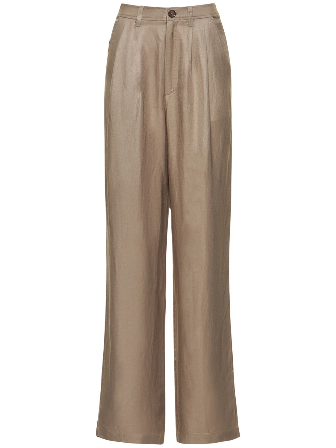 Anine Bing Carrie Linen Blend Straight Trousers In Olive Green