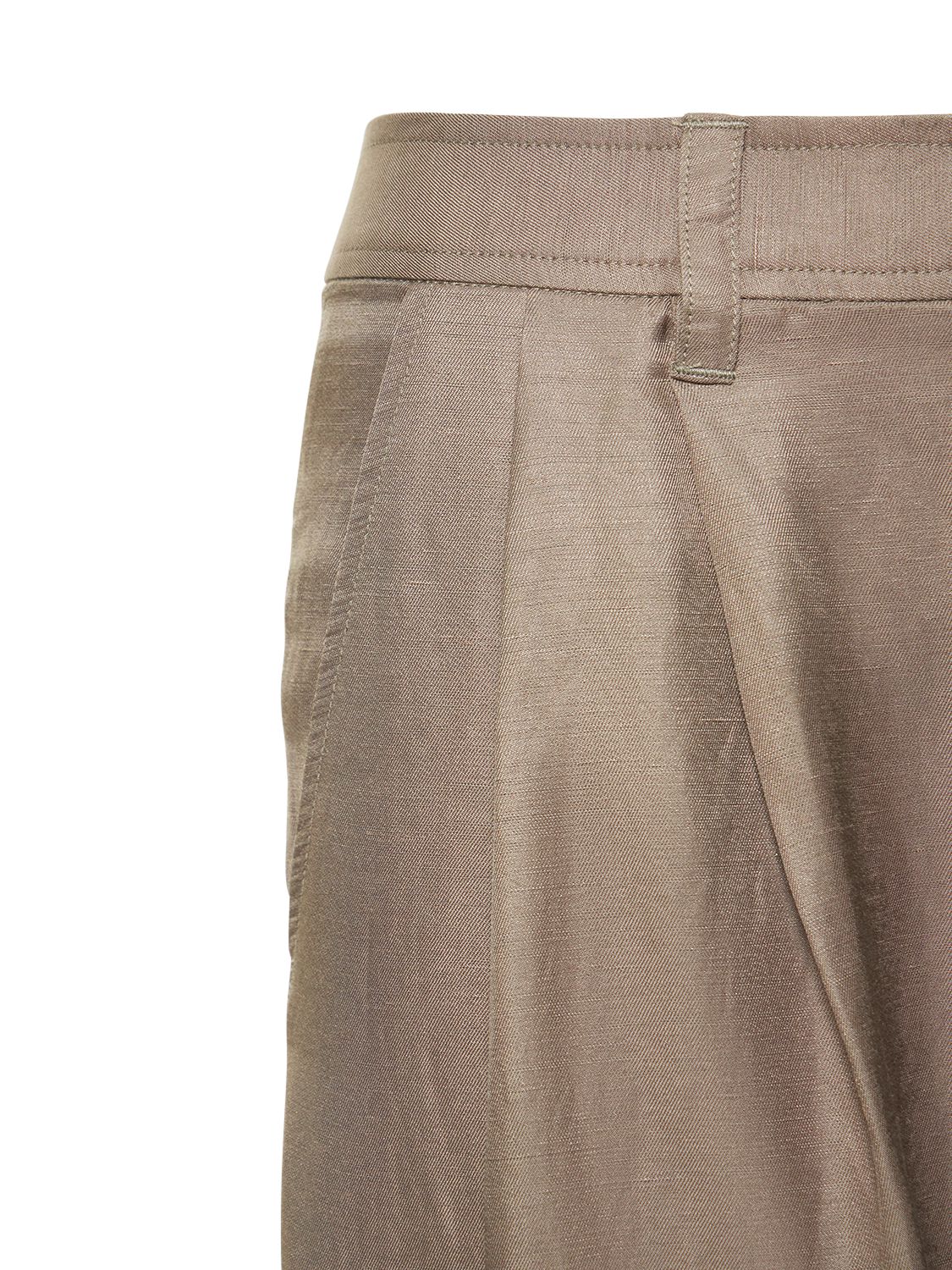 Shop Anine Bing Carrie Linen Blend Straight Pants In Olive Green