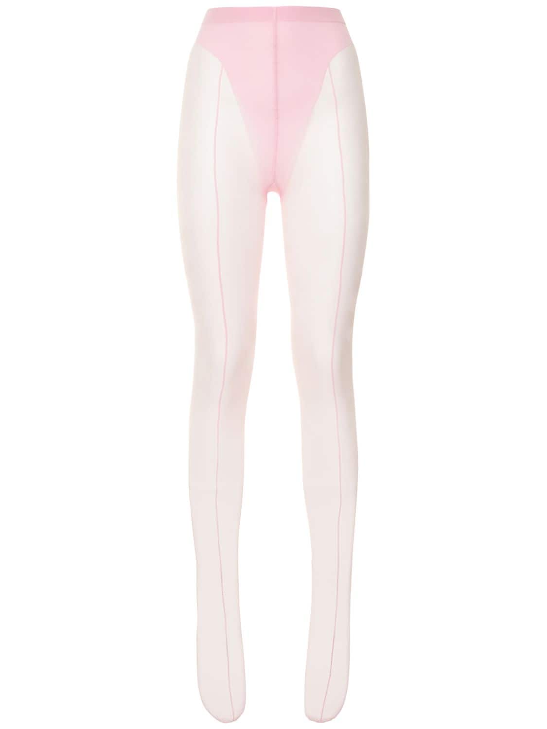 Wolford X Mugler Mesh-panelled Tights In Pink