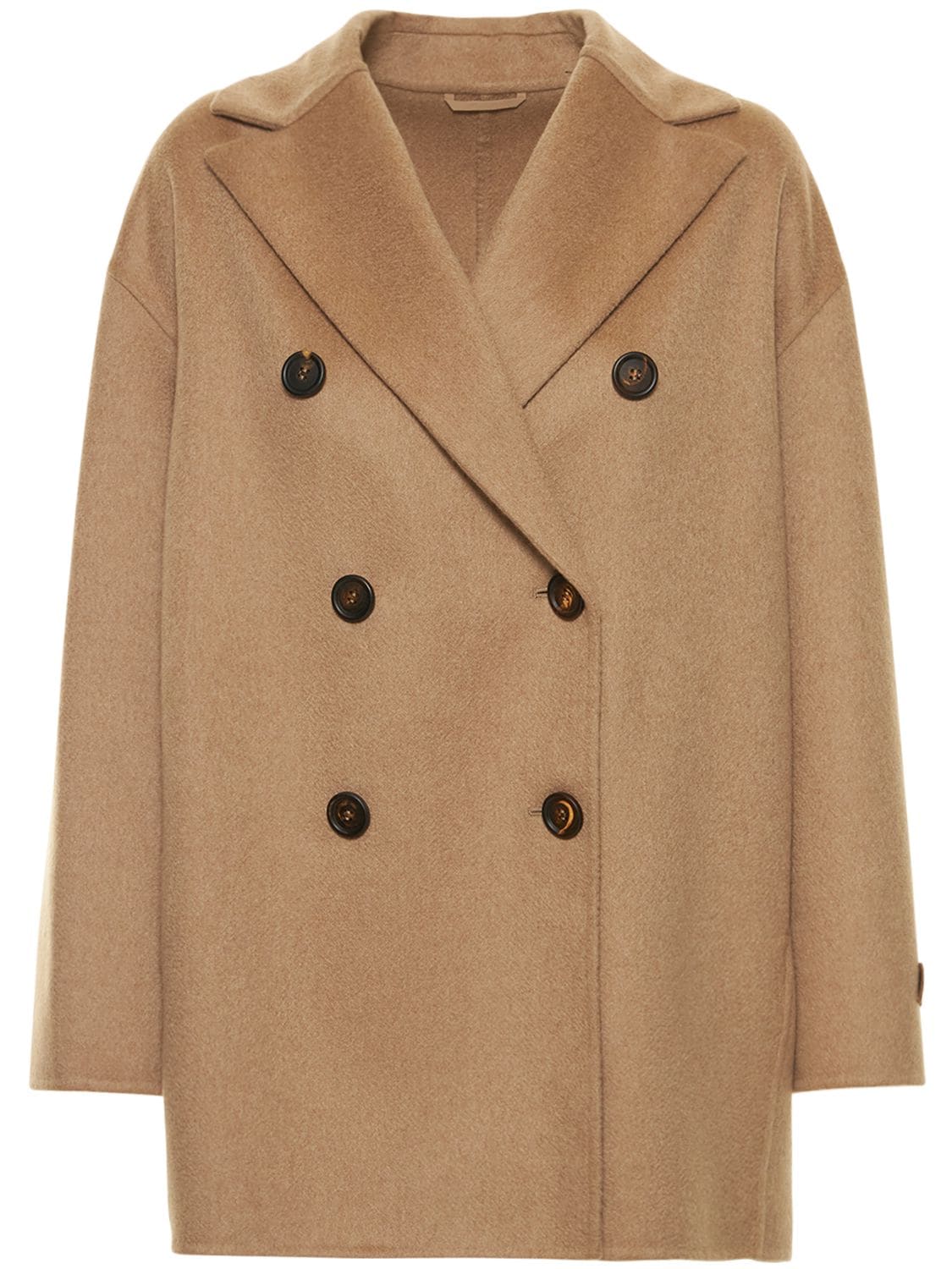 Brunello Cucinelli Short Cashmere Double Breasted Coat In Camel Brown