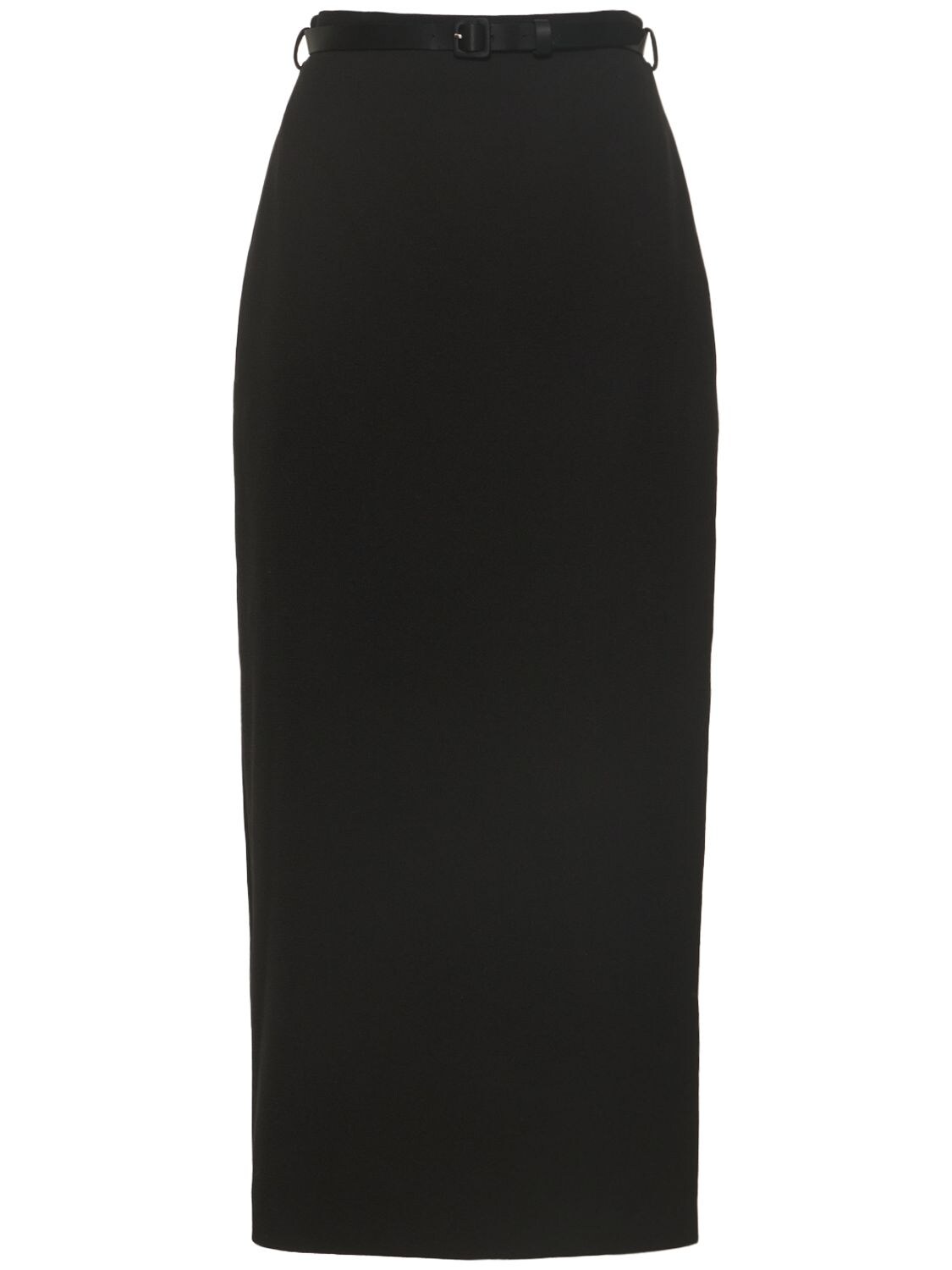 Adam Lippes Belted Wool Crepe Long Skirt In Black