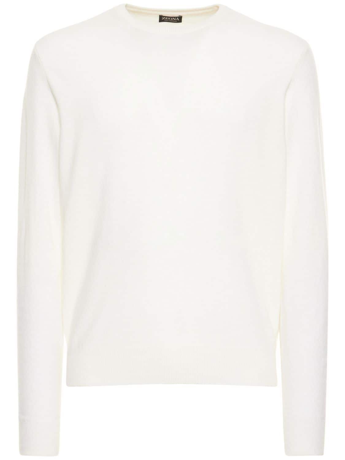 Zegna Oasi Cashmere Knit Crewneck Sweater In White