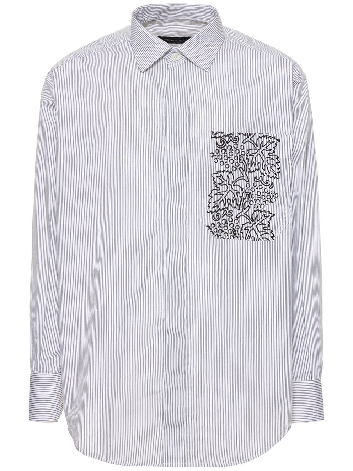FEDERICO CINA Grape Pocket Cotton Striped Shirt