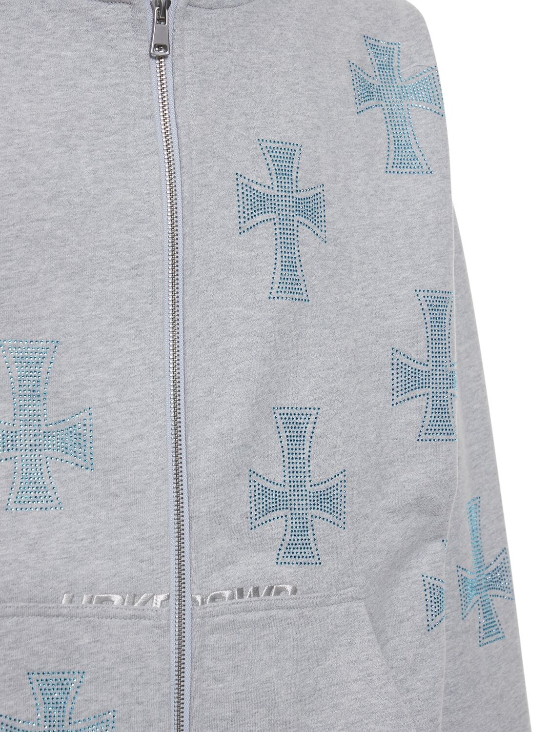 Shop Unknown Grey Rhinestone Cross Cotton Hoodie In Grey,multi