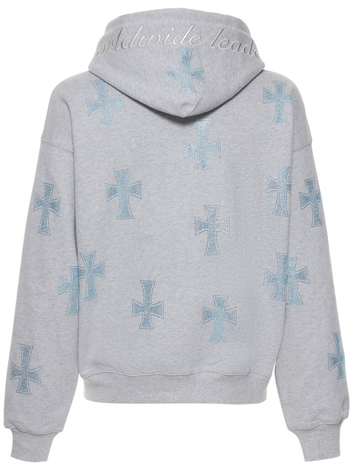 Unknown Grey Rhinestone Cross Cotton Hoodie In Grey,multi | ModeSens