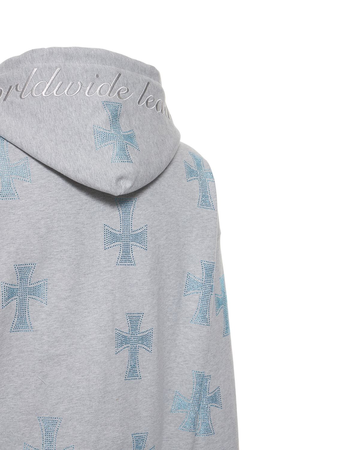 莱茵石十字架装饰棉质连帽卫衣