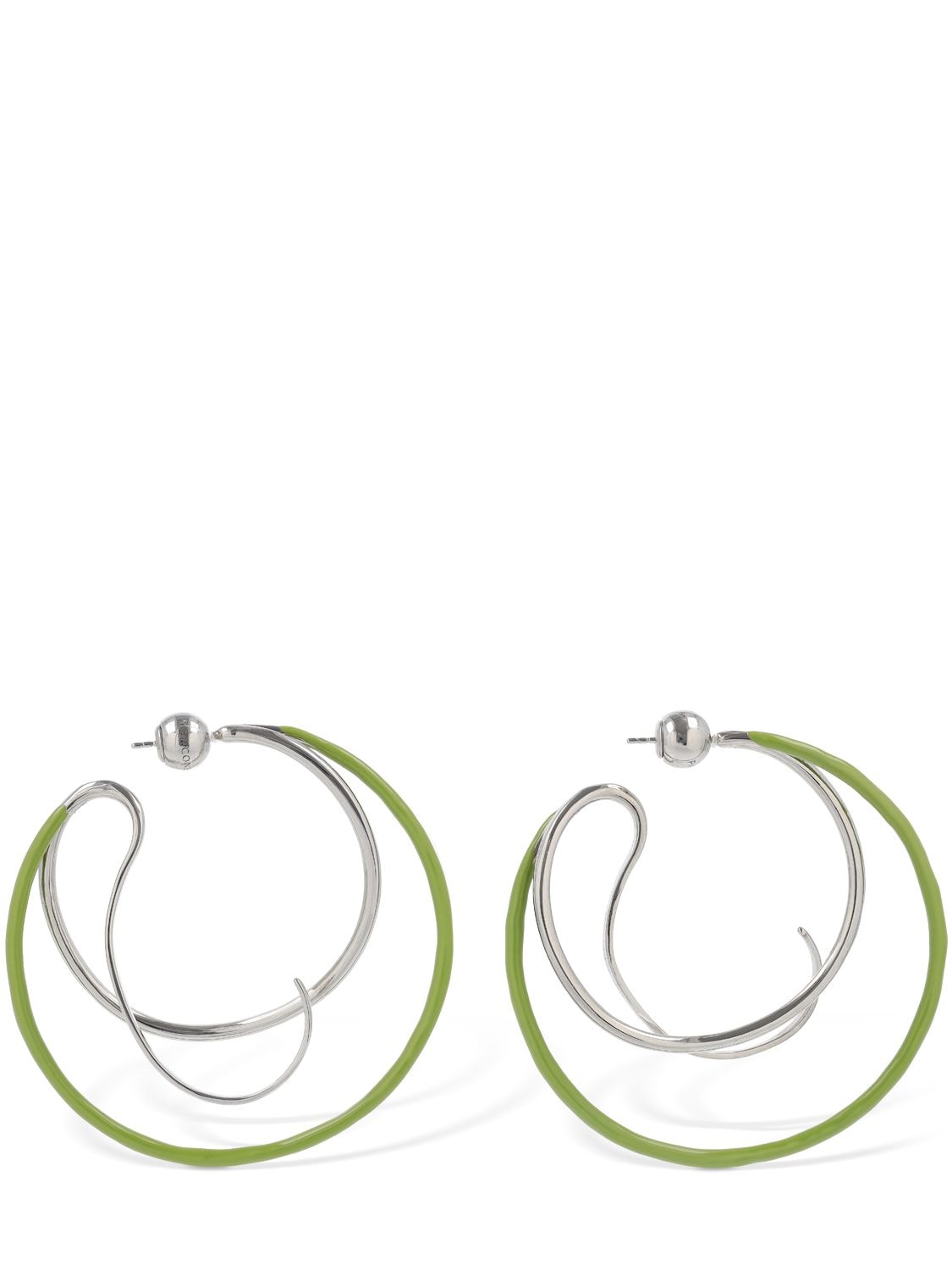 Shop Panconesi Double Kilter Hoop Earrings In Green,silver