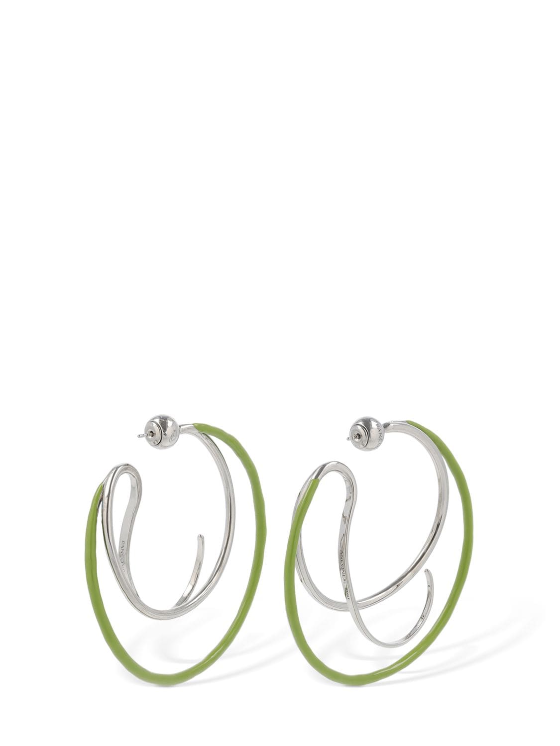 Shop Panconesi Double Kilter Hoop Earrings In Green,silver