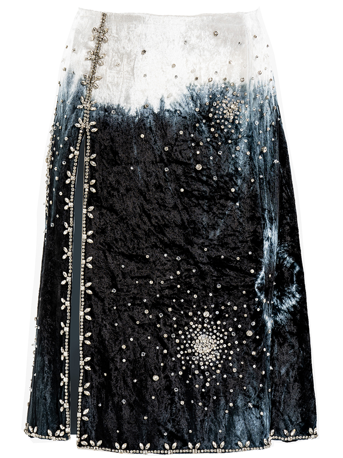 Des Phemmes Embellished Tie Dye Velvet Midi Skirt In Black,white ModeSens