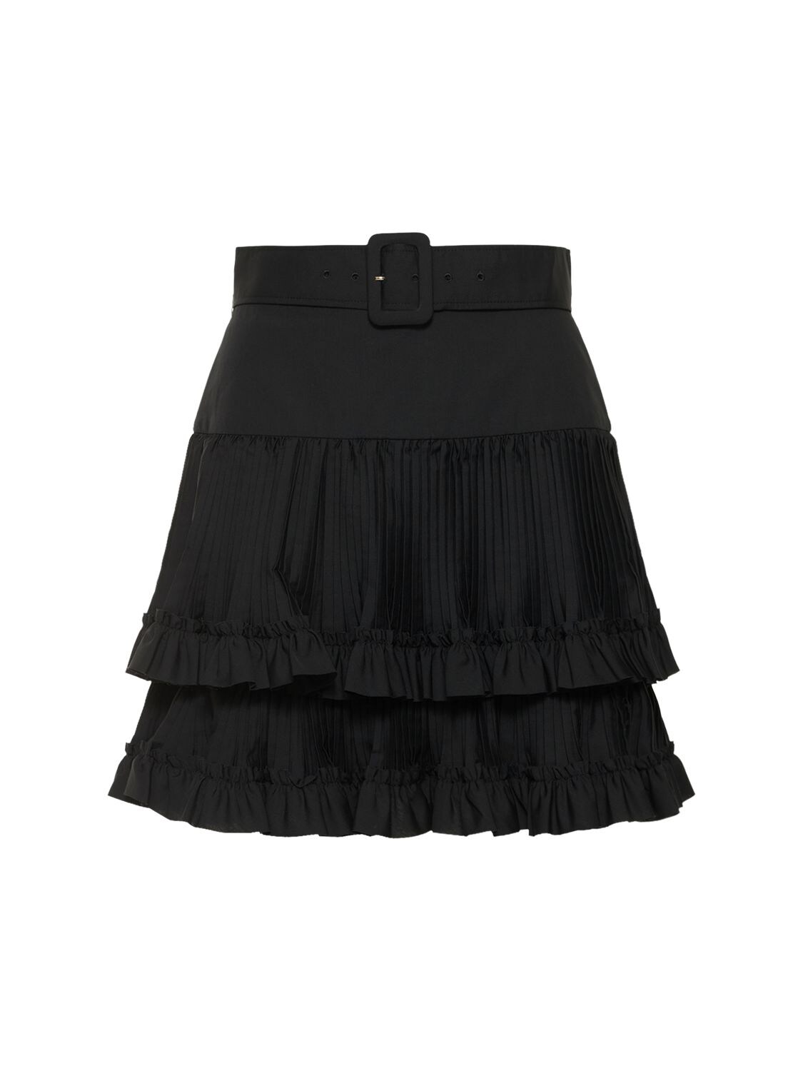 BRANDON MAXWELL Pleated Cotton Poplin Mini Skirt