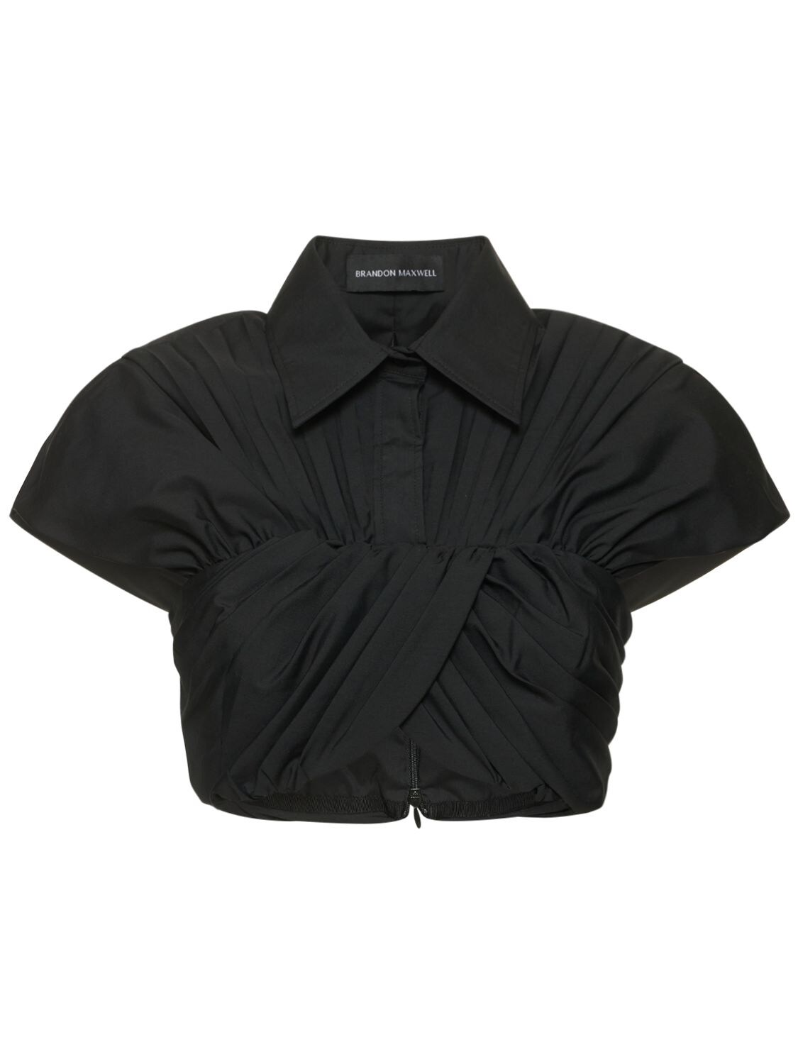 BRANDON MAXWELL Draped Cotton Poplin Crop Top