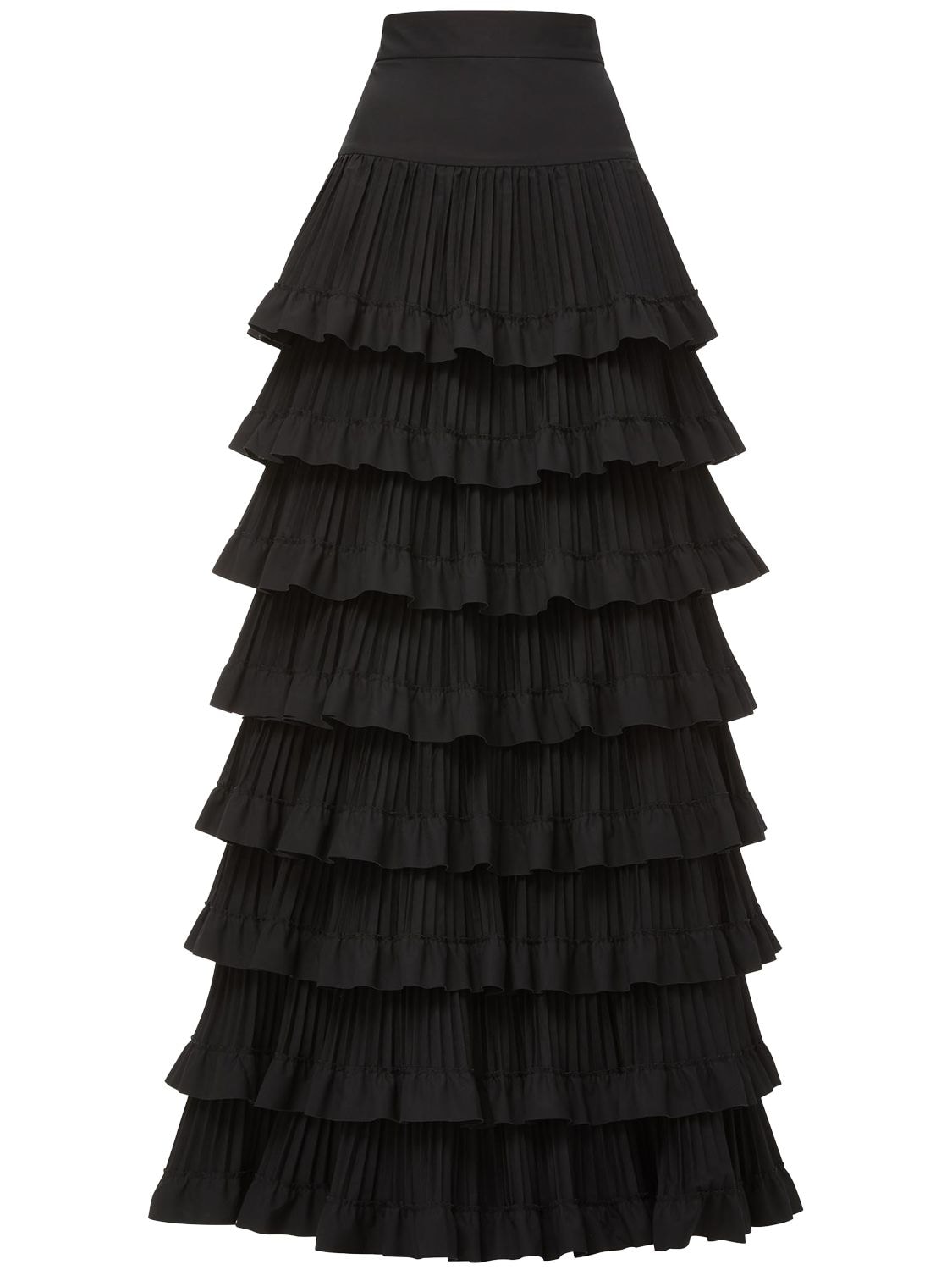 BRANDON MAXWELL Ruffled Cotton Poplin Long Skirt  W/belt