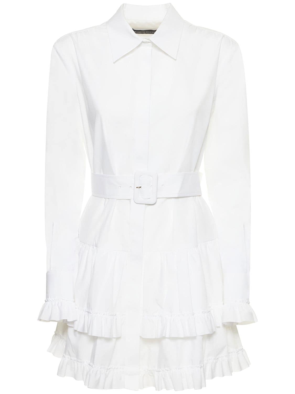 Brandon Maxwell Ruffled Tiered Cotton-poplin Mini Shirt Dress In White