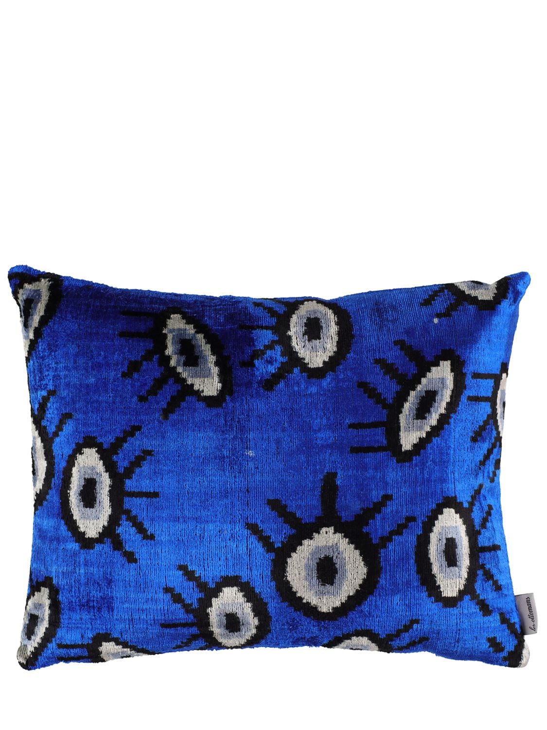 Les Ottomans Cotton & Silk Velvet Cushion In Blue