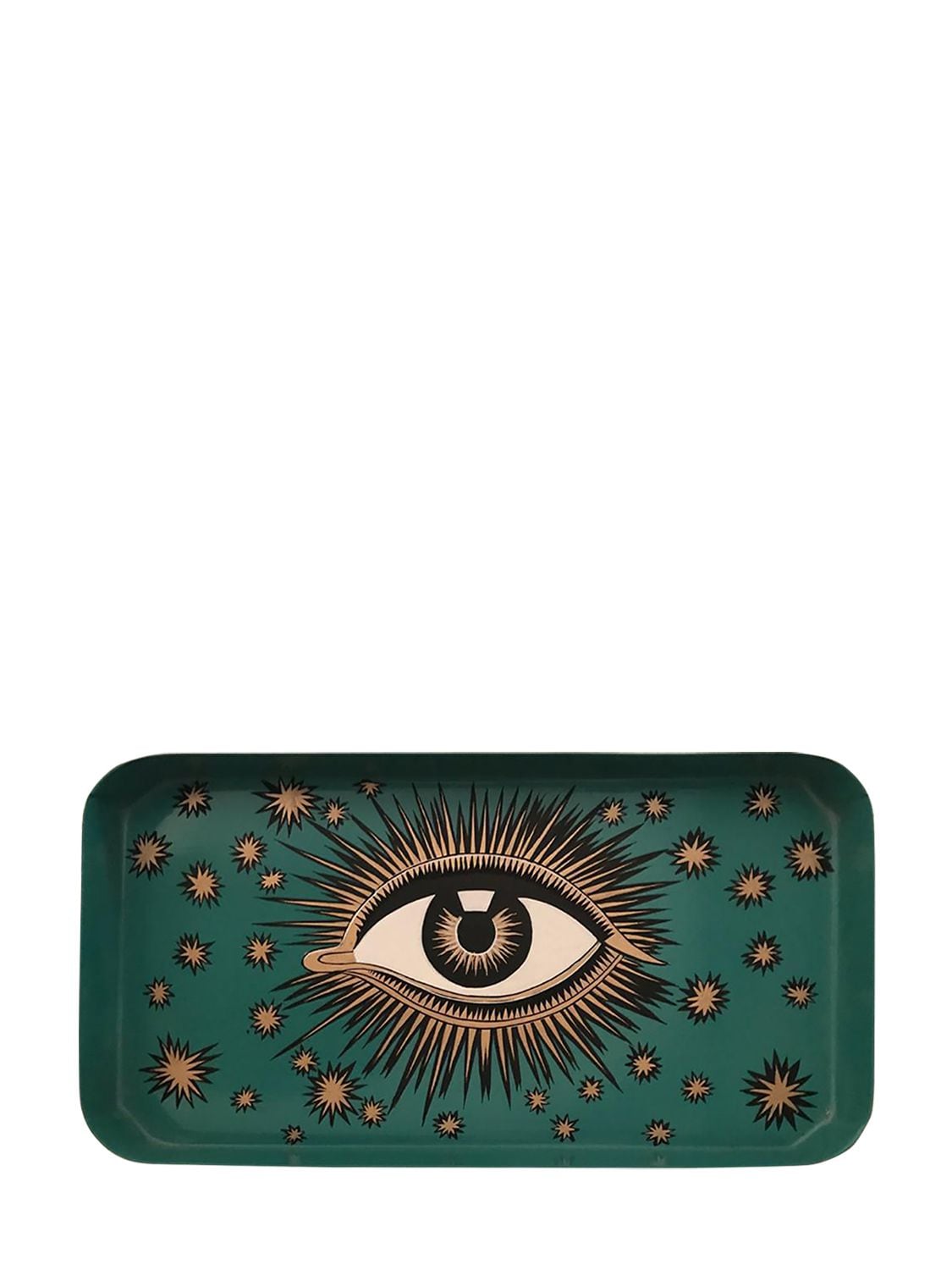 Les Ottomans Eye Hand-painted Iron Tray In Green