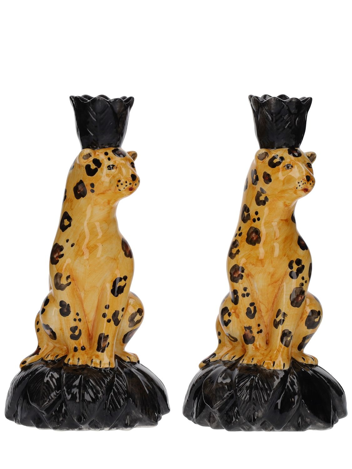 Les Ottomans Set Of 2 Leopard Candleholders In Blue