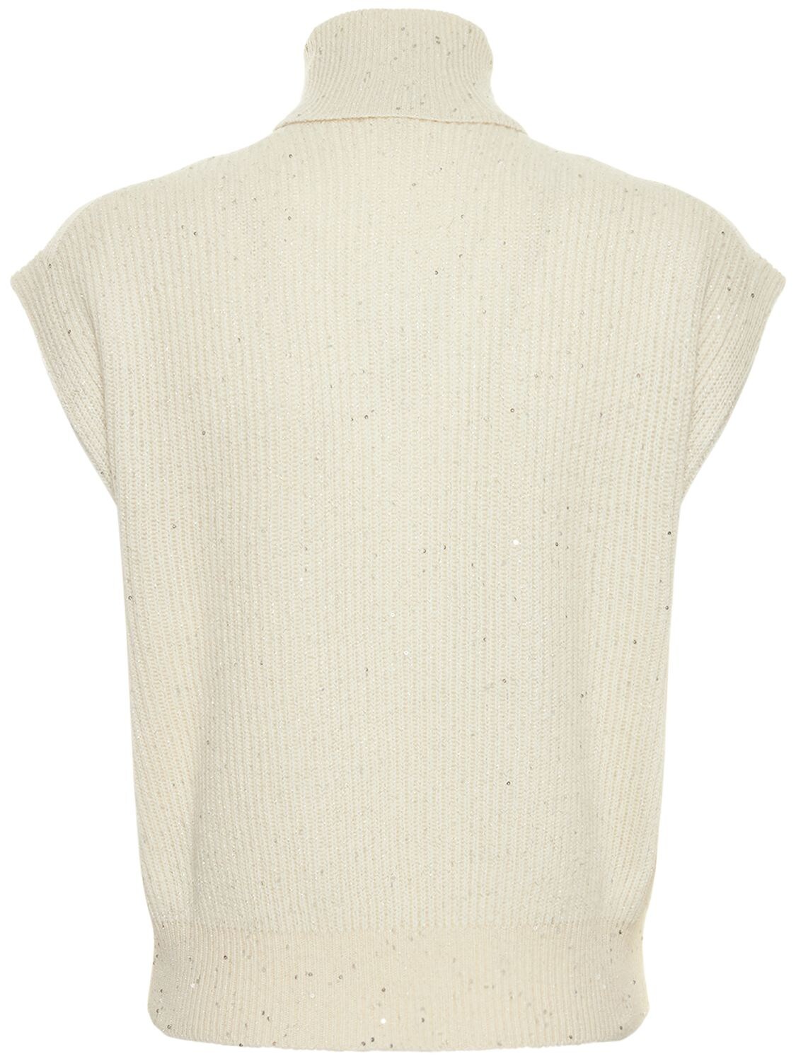 Brunello Cucinelli Sequined Cashmere Blend Knit Vest In Ivroy | ModeSens