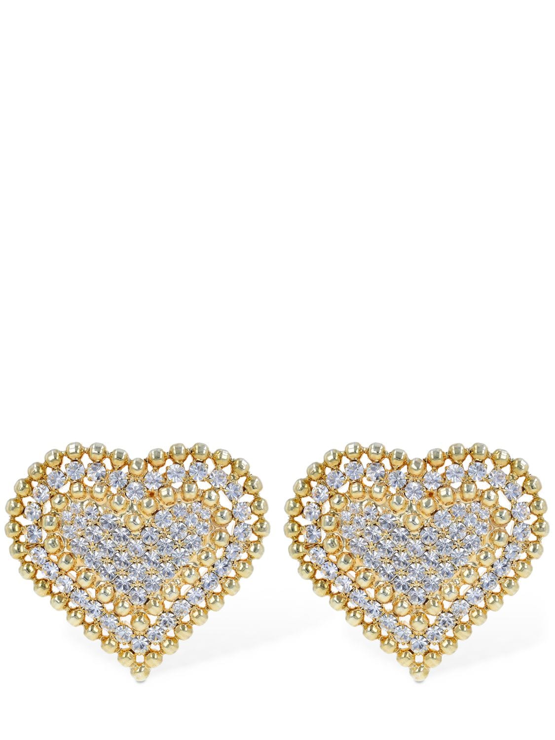 Alessandra Rich Heart Clip-on Earrings In Gold,crystal