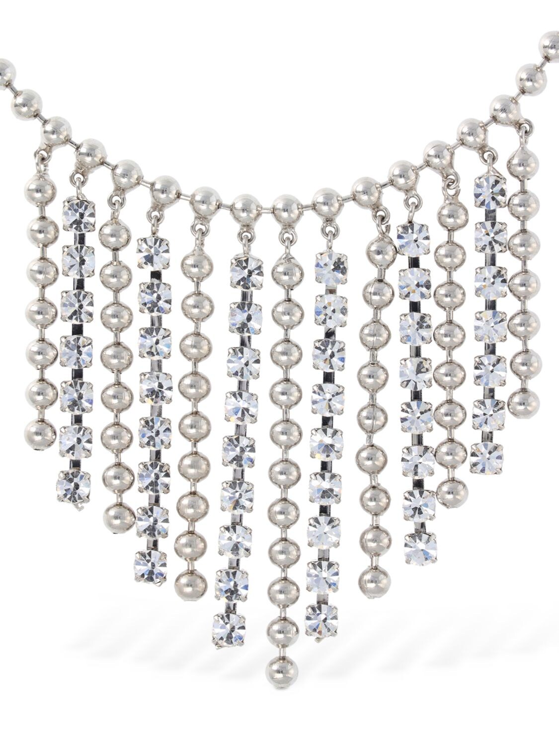 Shop Alessandra Rich Crystal & Chain Fringe Necklace In Silver
