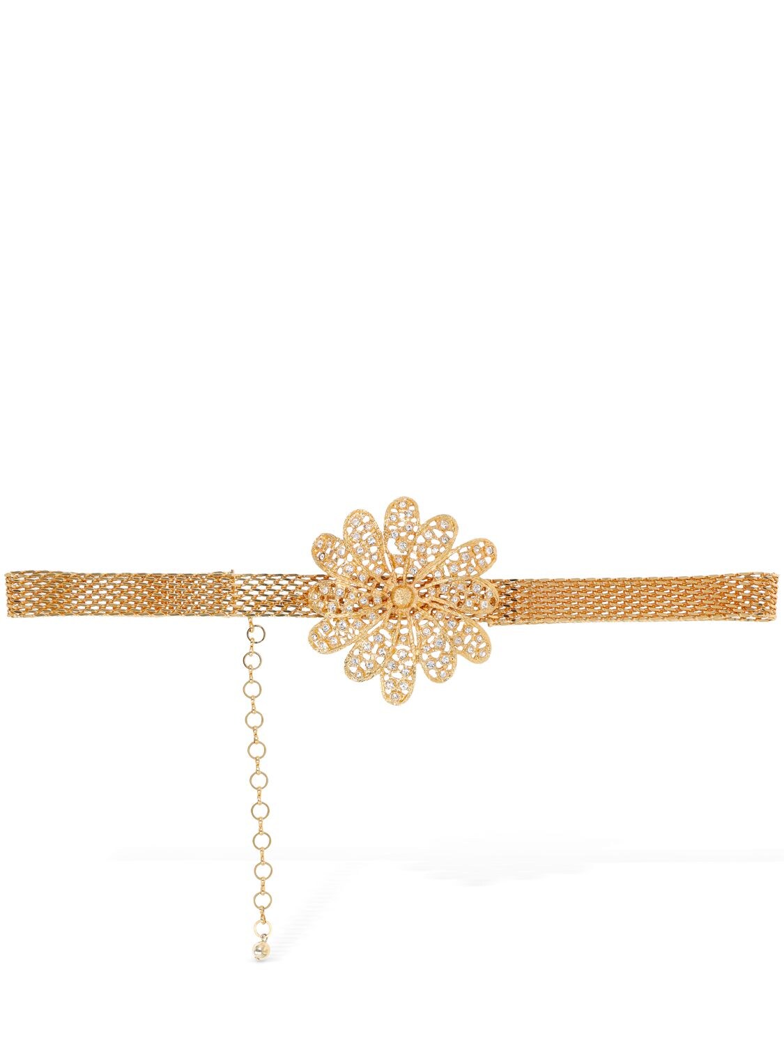 Alessandra Rich Chain Belt With Daisy Embellishment In Gold,crystal
