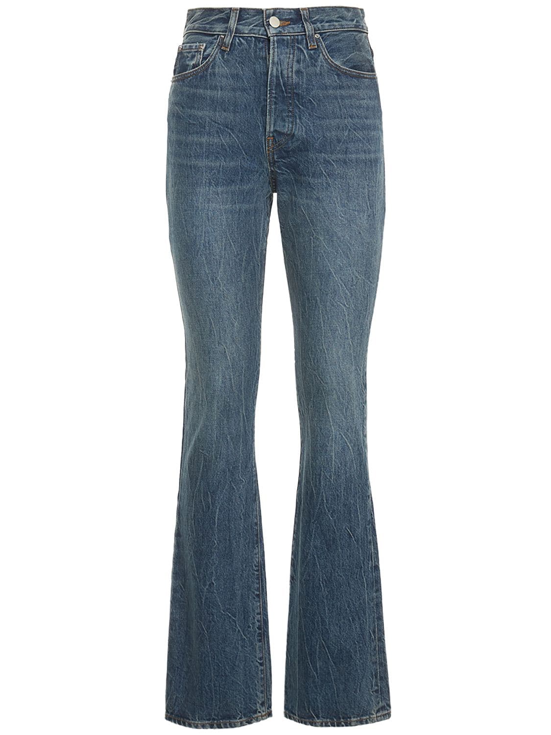 High Rise Cotton Denim Bootcut Jeans
