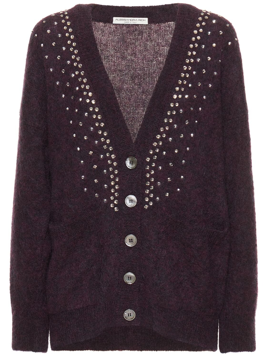 ALESSANDRA RICH EMBELLISHED MOHAIR BLEND KNIT CARDIGAN