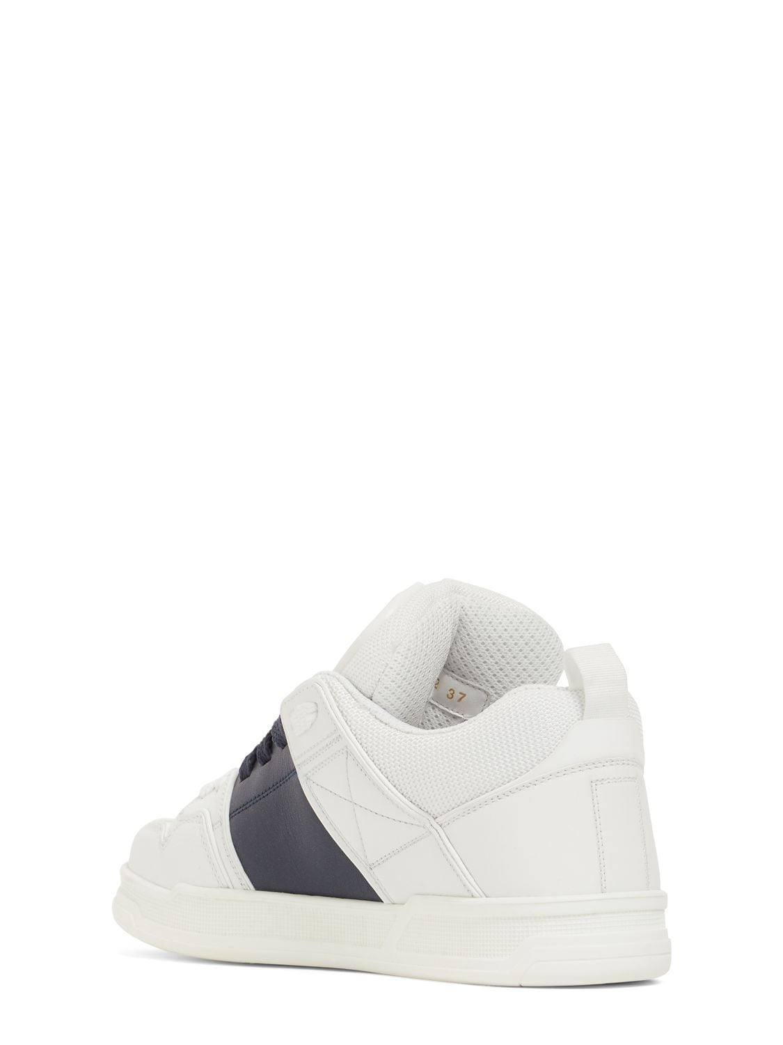 Shop Valentino 20mm Open Skate Leather Sneakers In White,blue