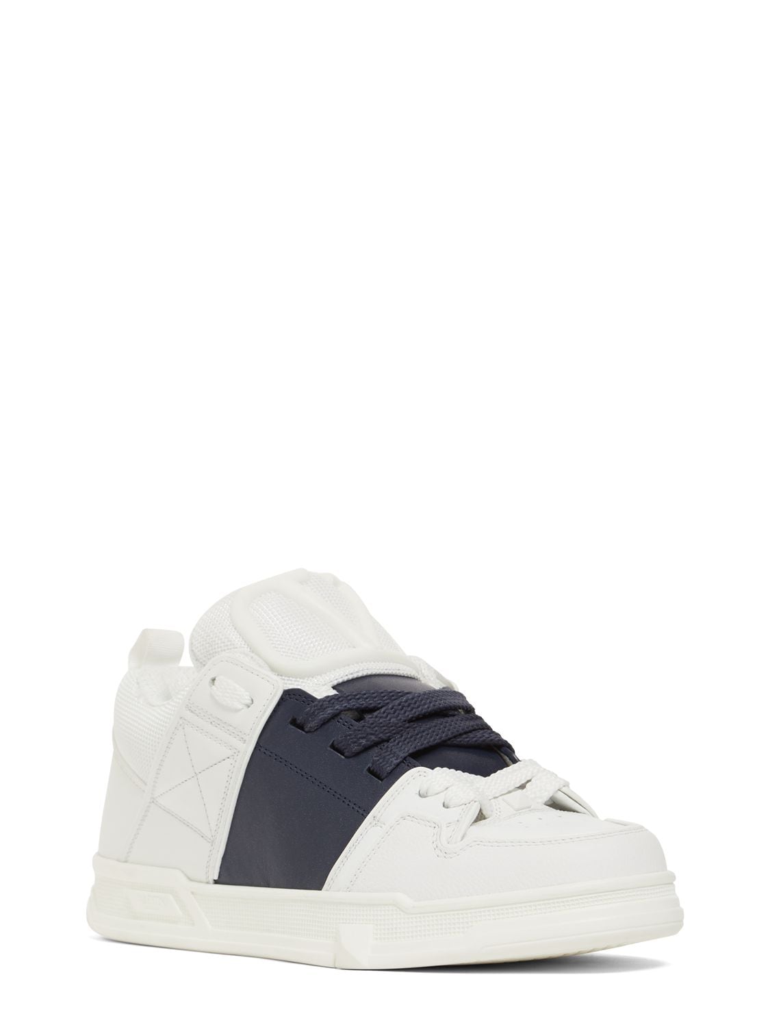 Shop Valentino 20mm Open Skate Leather Sneakers In White,blue