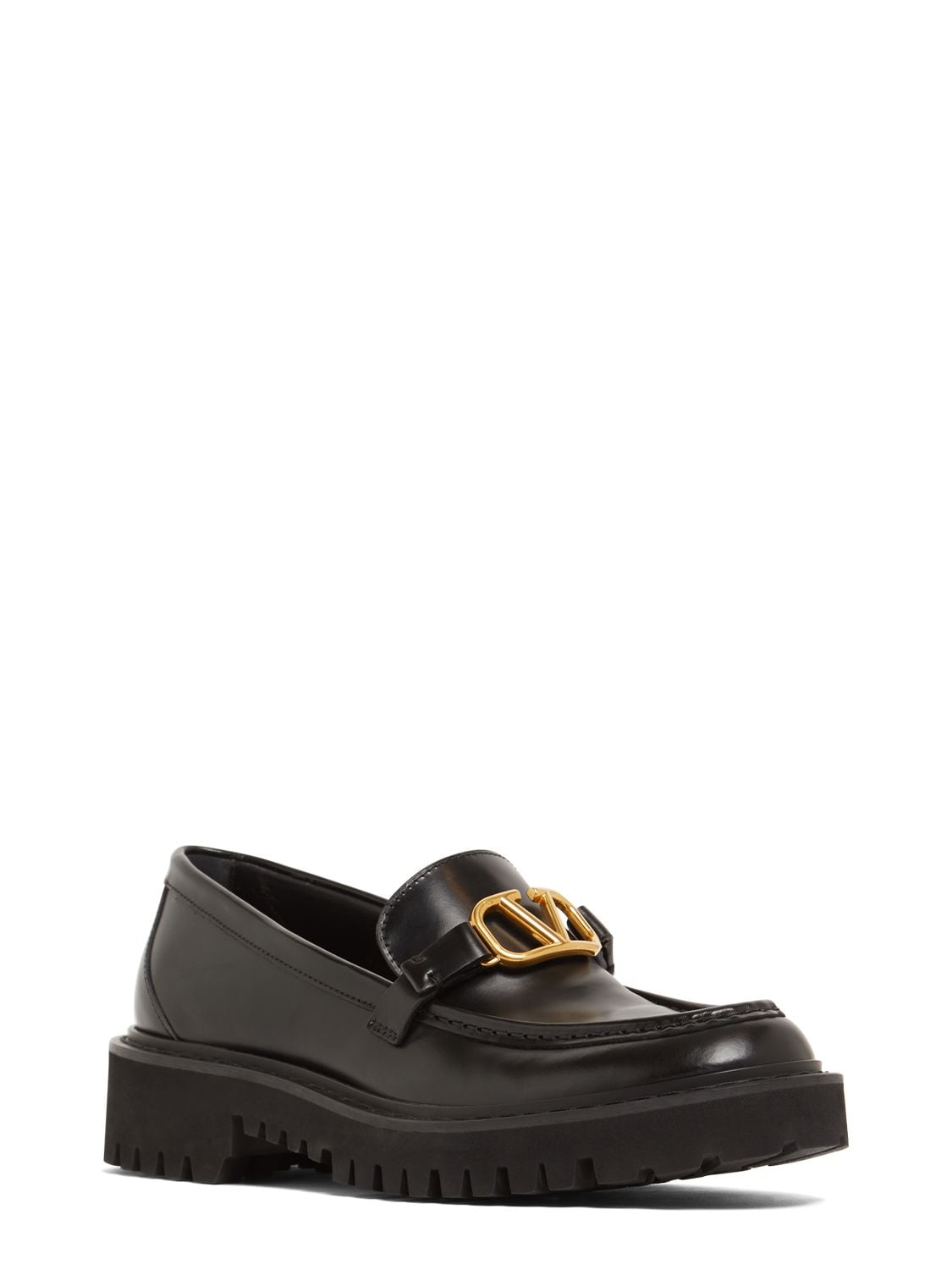 Shop Valentino 15mm Vlogo Brushed Leather Loafers In Black