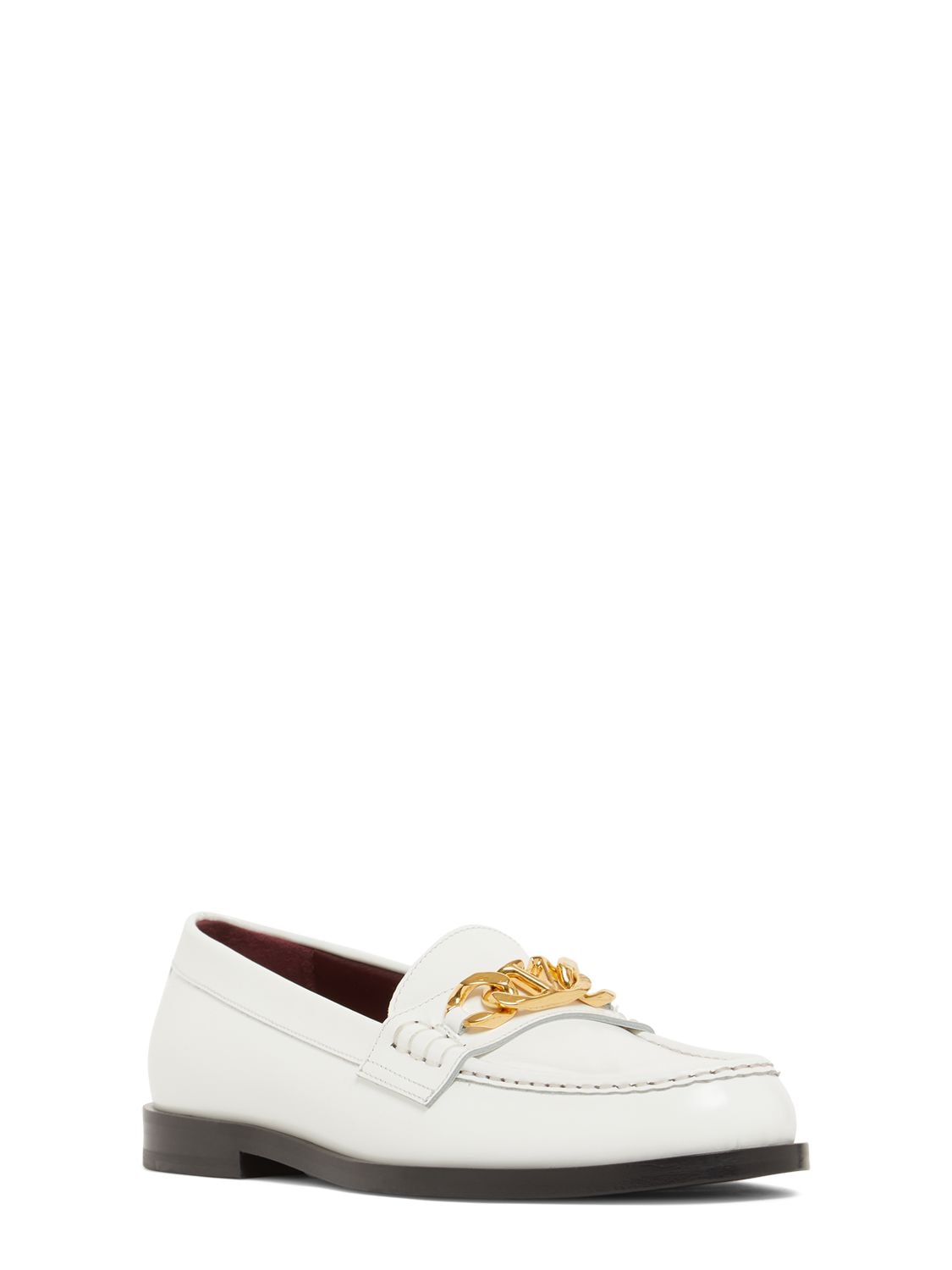 Shop Valentino 10mm Vlogo Chain Leather Loafers In White