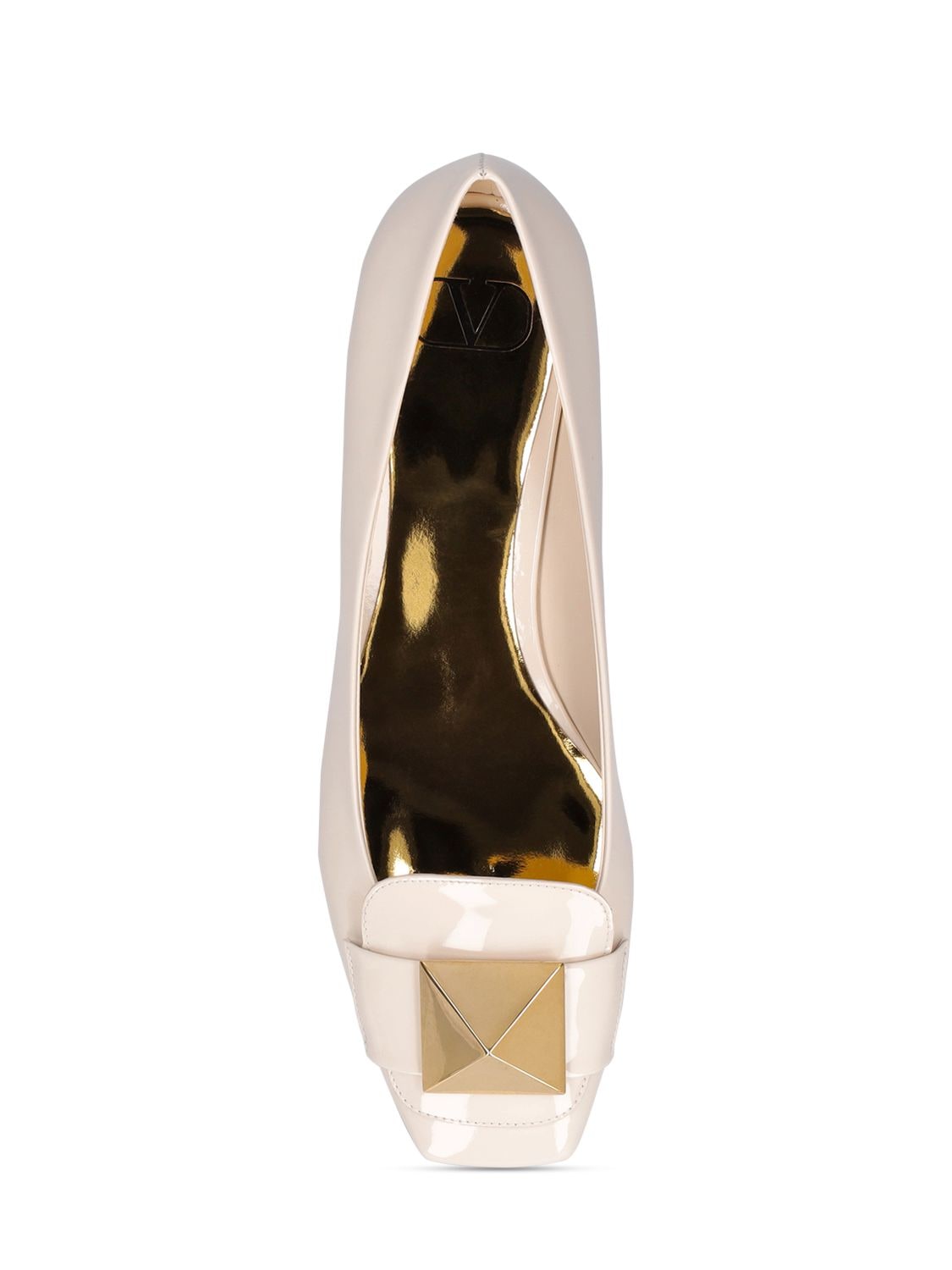 Shop Valentino 20mm One Stud Patent Leather Flats In Light Ivory