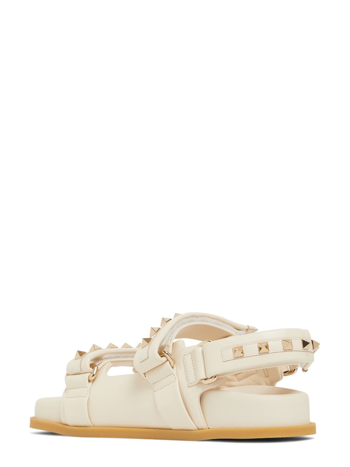 Shop Valentino 10mm Rockstud Leather Flats In Light Ivory