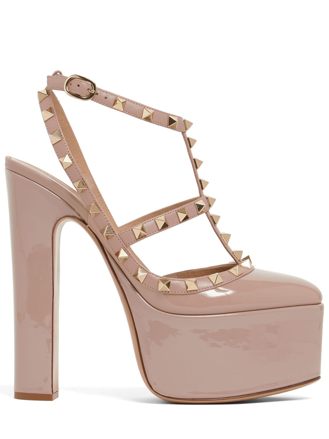 Shop Valentino 155mm Rockstud Patent Leather Sandals In Poudre