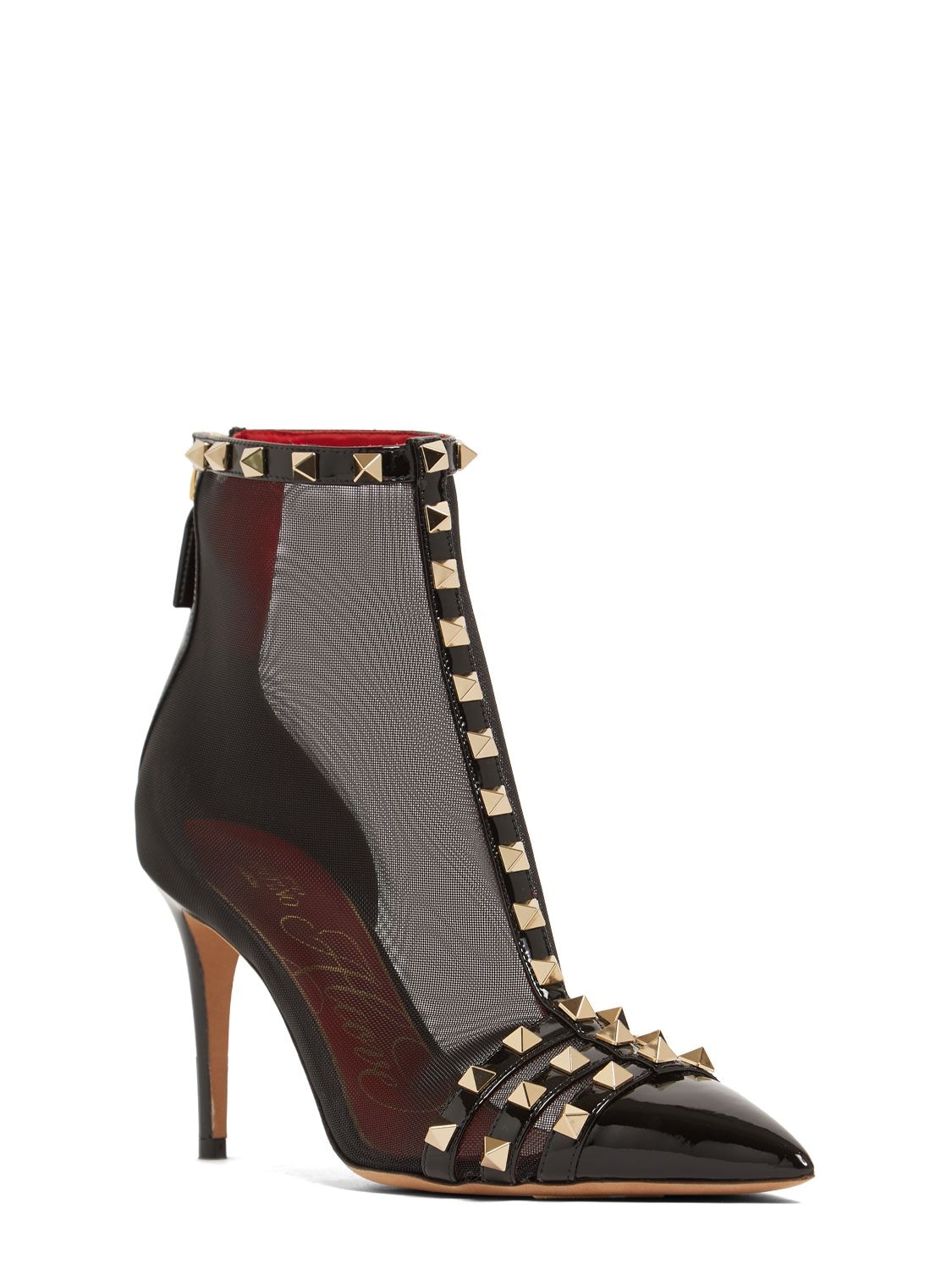 Shop Valentino 90mm Rockstud Mesh Ankle Boots In Black